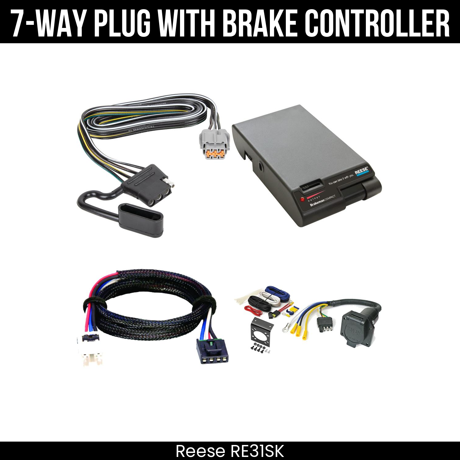 Trailer Wiring 7-Way Economy Plug w/ Bracket , Reese Brakeman Brake Control