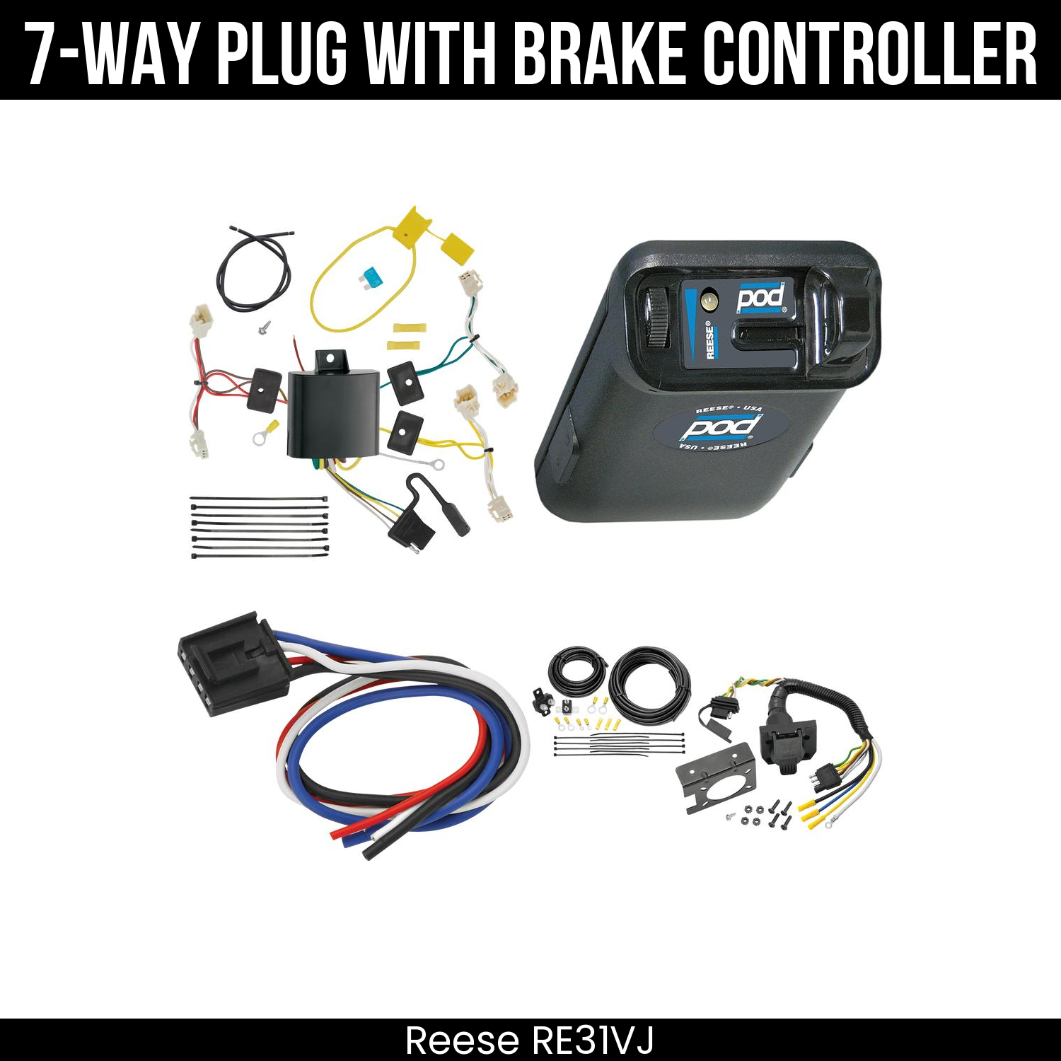 Trailer Wiring 7-Way Plug w/ Bracket , Reese POD Brake Control