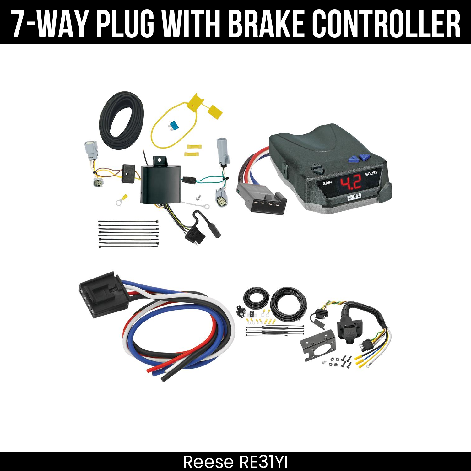 Trailer Wiring 7-Way Plug w/ Bracket , Reese Brake EVN Control