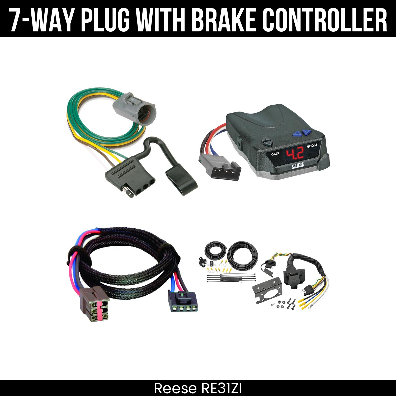 Trailer Wiring 7-Way Plug w/ Bracket , Reese Brake EVN Control