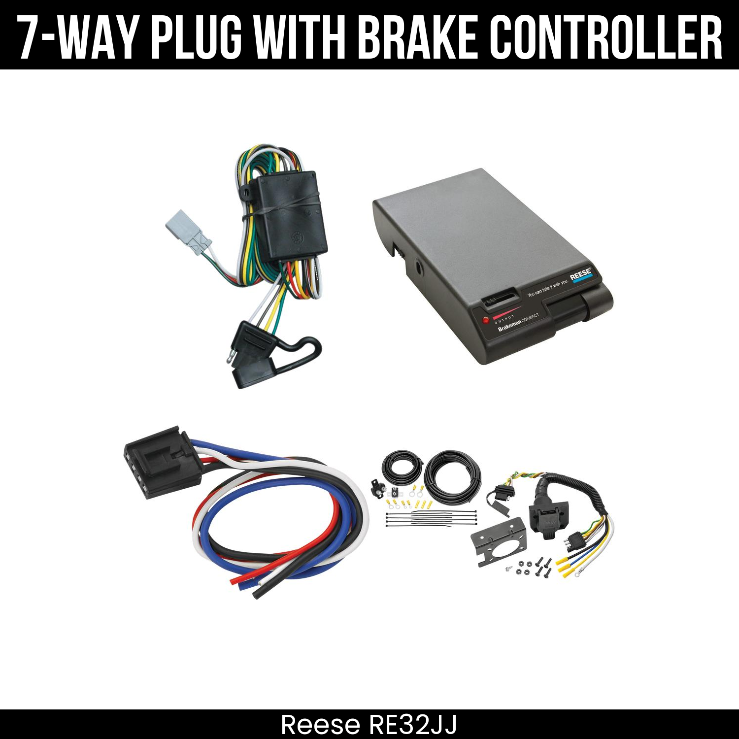 Trailer Wiring 7-Way Plug w/ Bracket , Reese Brakeman Brake Control