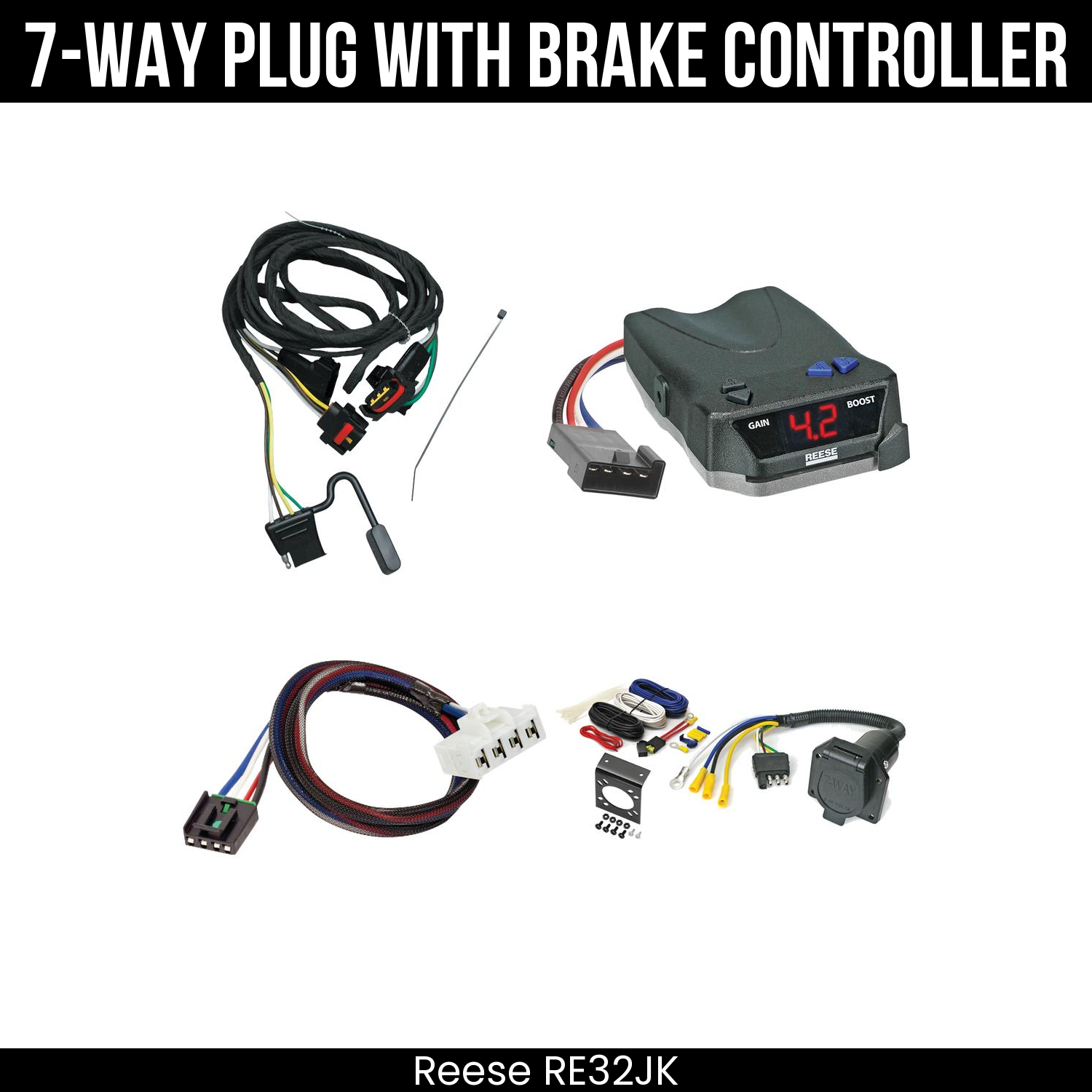 Trailer Wiring 7-Way Economy Plug w/ Bracket , Reese Brake EVN Control
