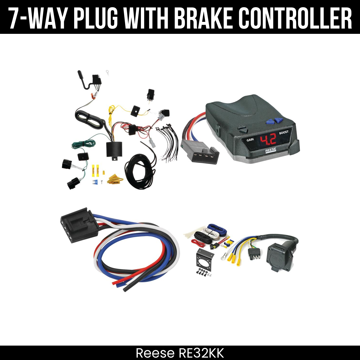 Trailer Wiring 7-Way Economy Plug w/ Bracket , Reese Brake EVN Control