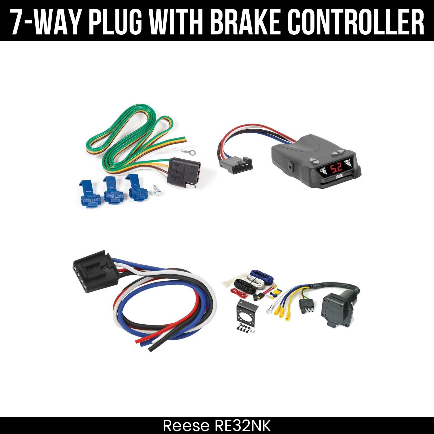 Trailer Wiring 7-Way Economy Plug w/ Bracket , Reese Brakeman IV Brake Control