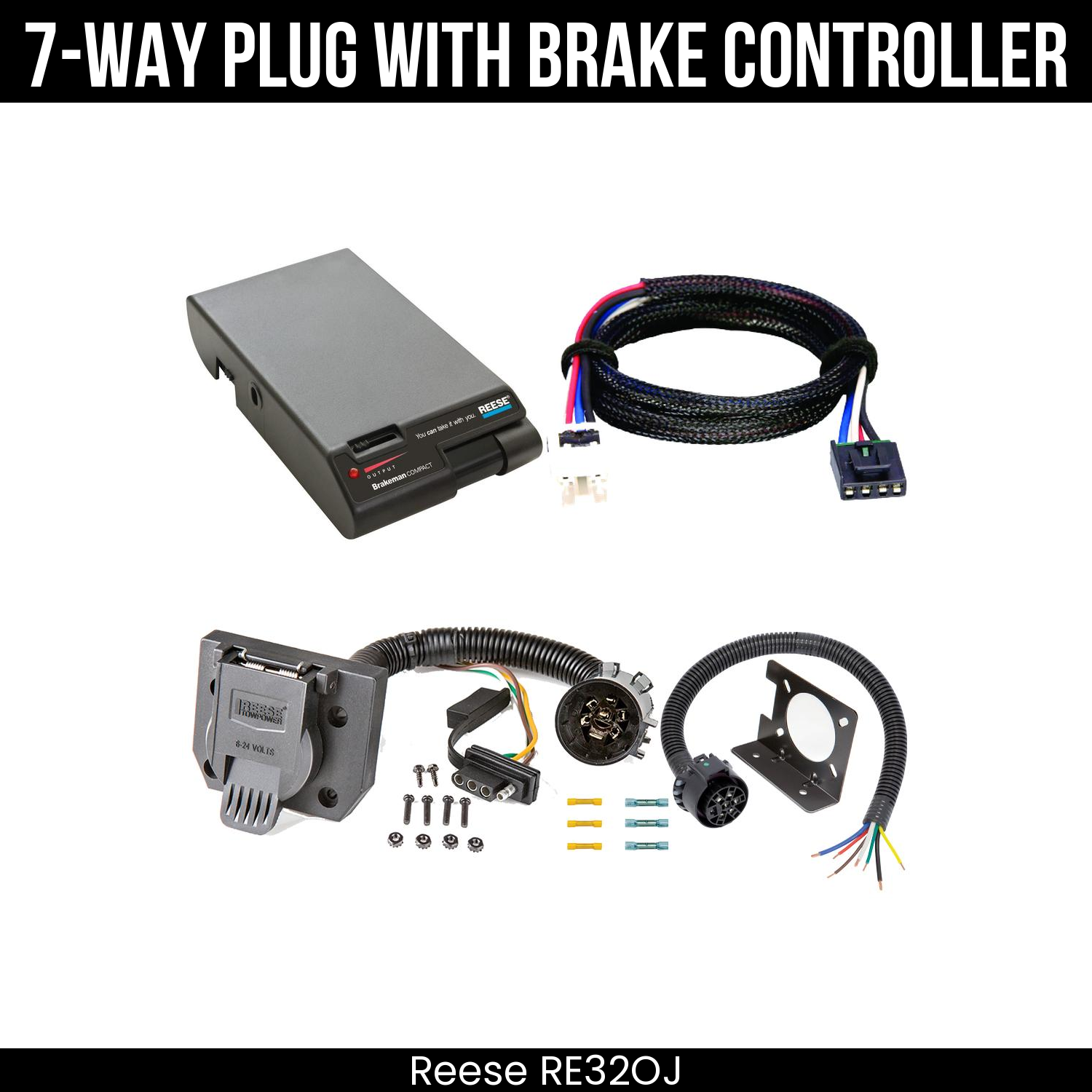 Trailer Wiring 7-Way Plug w/ Bracket , Reese Brakeman Brake Control