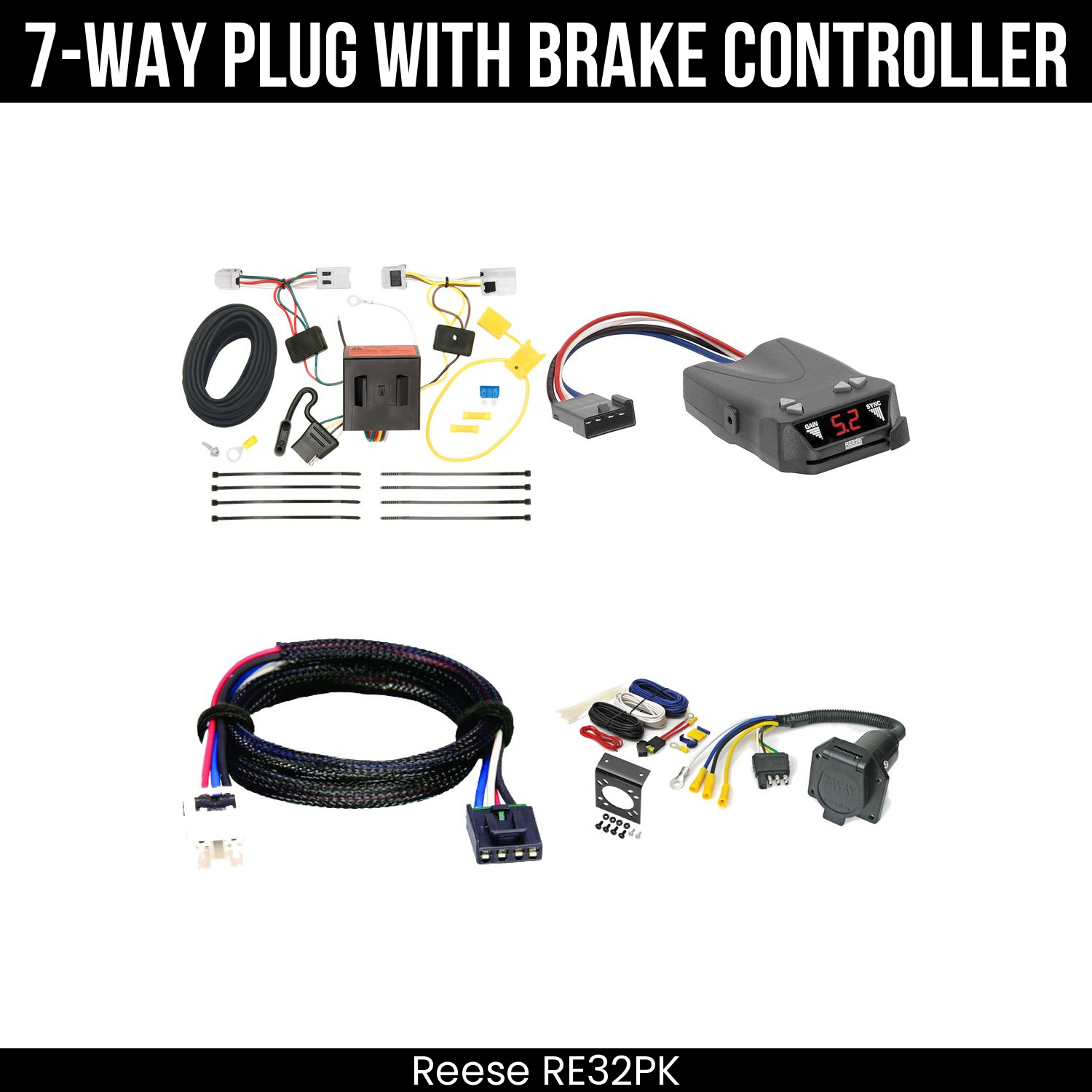 Trailer Wiring 7-Way Economy Plug w/ Bracket , Reese Brakeman IV Brake Control