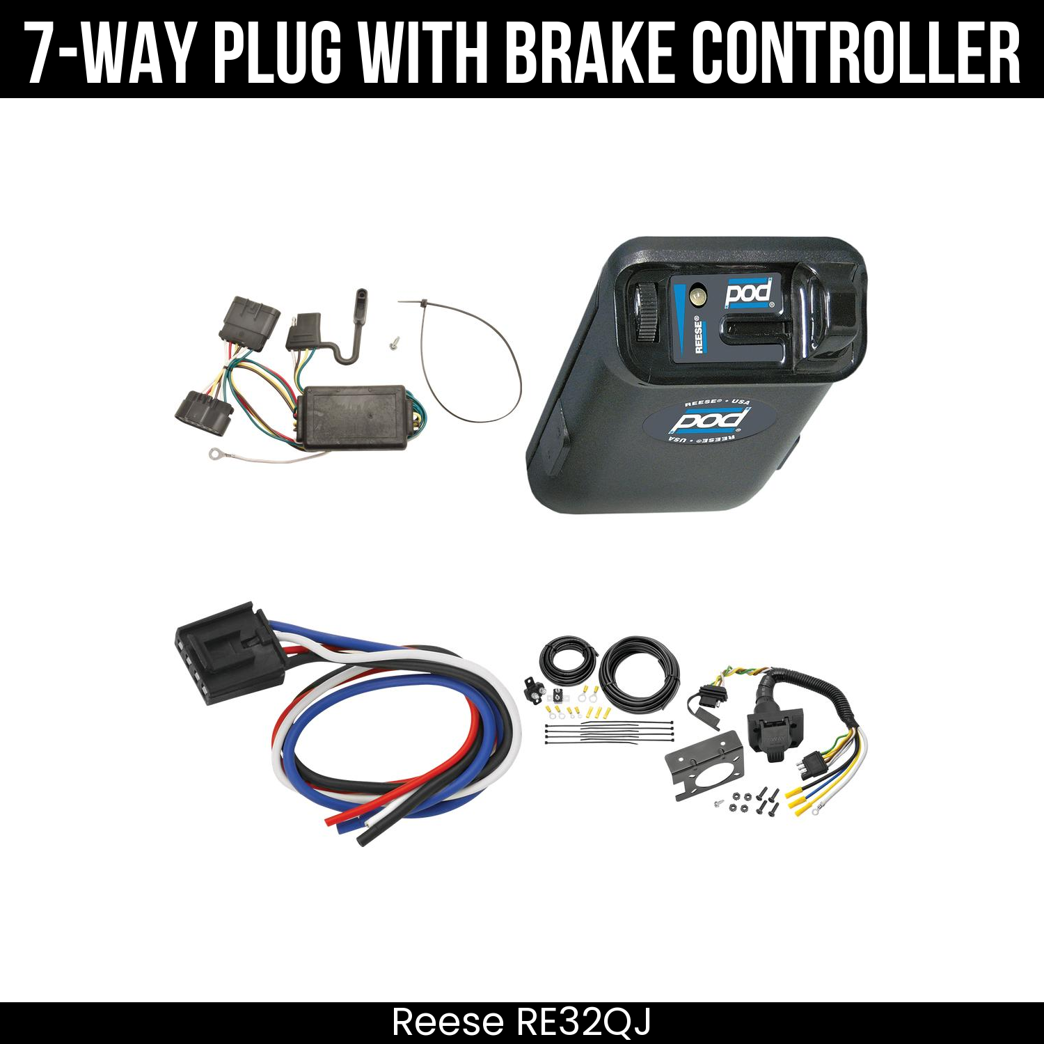 Trailer Wiring 7-Way Plug w/ Bracket , Reese POD Brake Control