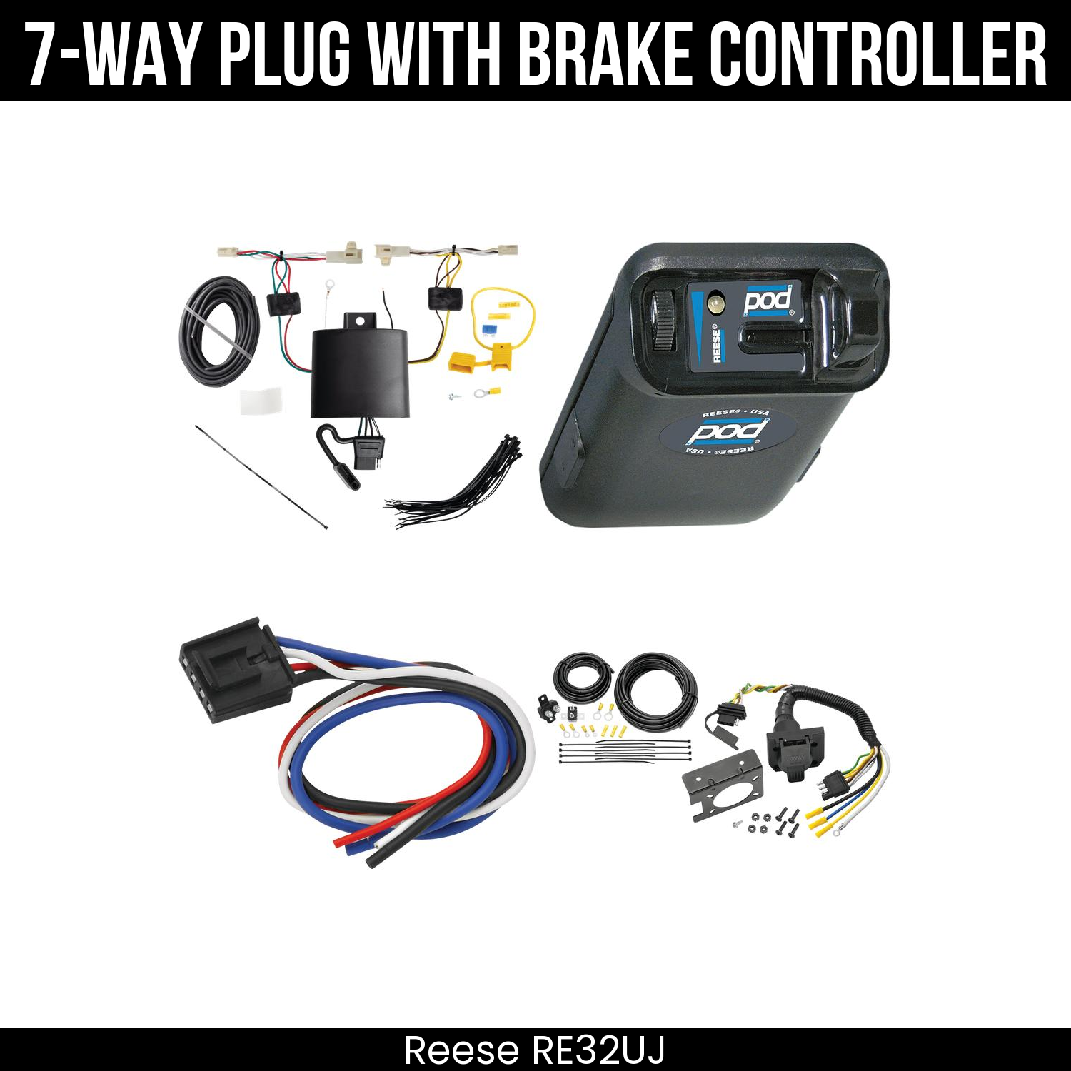 Trailer Wiring 7-Way Plug w/ Bracket , Reese POD Brake Control
