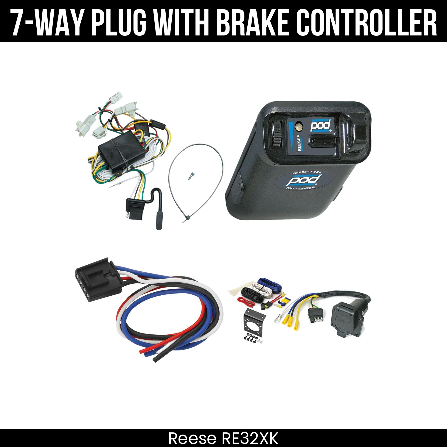 Trailer Wiring 7-Way Economy Plug w/ Bracket , Reese POD Brake Control
