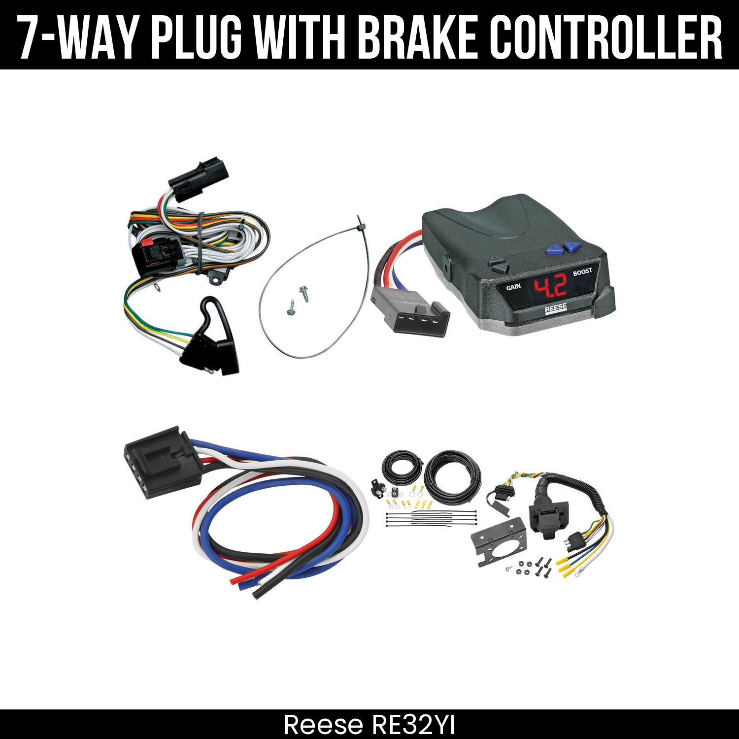 Trailer Wiring 7-Way Plug w/ Bracket , Reese Brake EVN Control