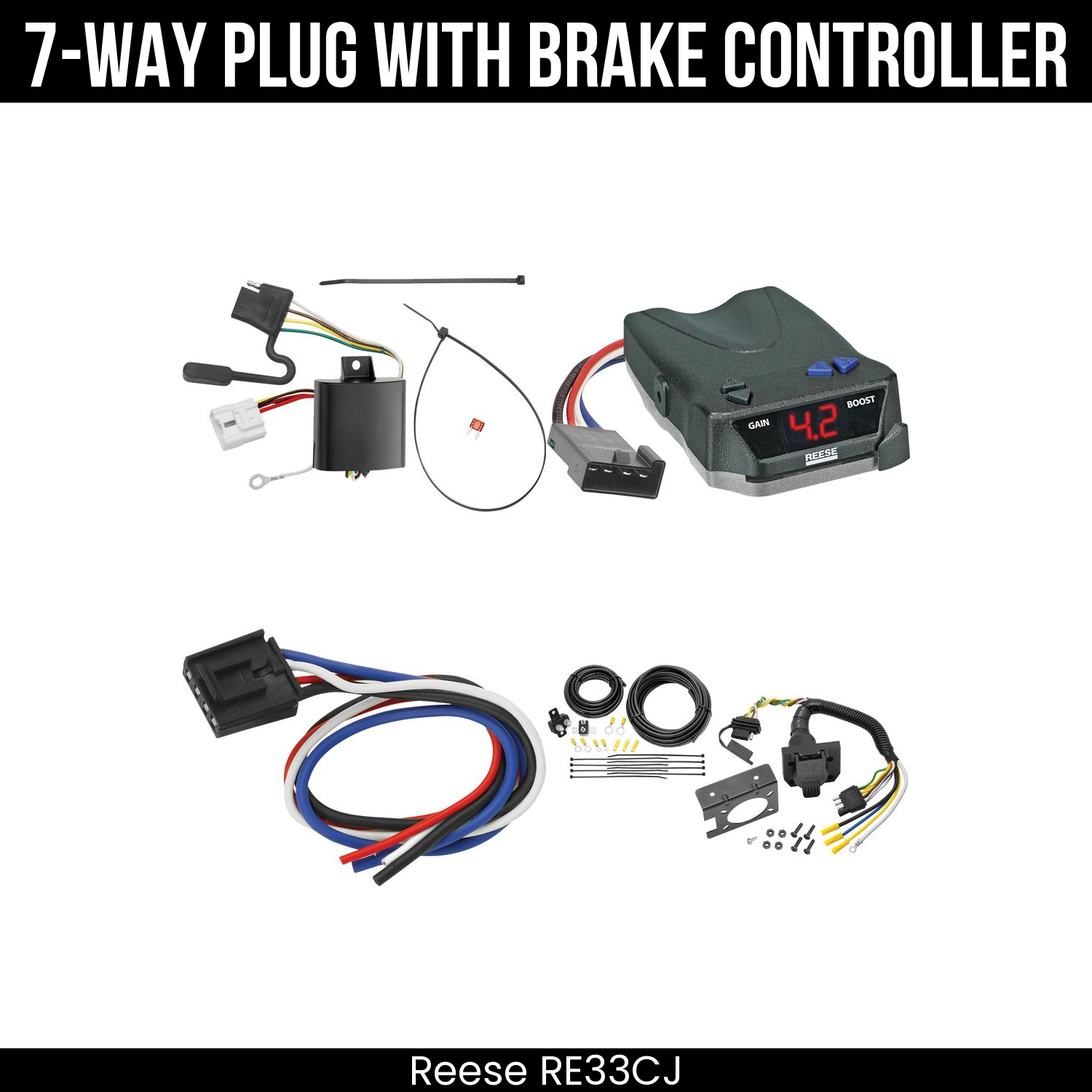 Trailer Wiring 7-Way Plug w/ Bracket , Reese Brake EVN Control