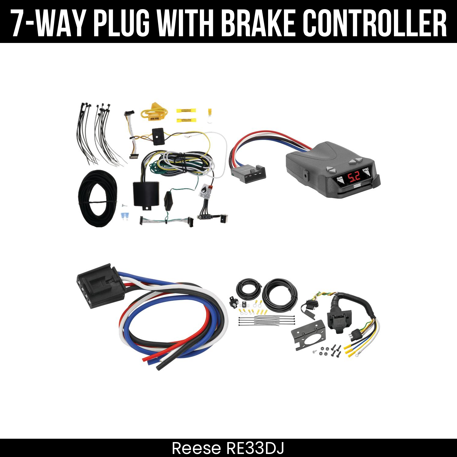 Trailer Wiring 7-Way Plug w/ Bracket , Reese Brakeman IV Brake Control