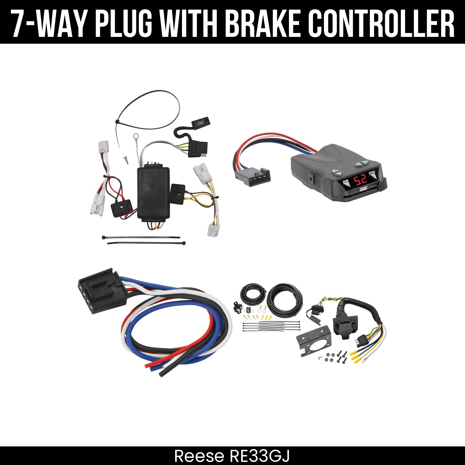 Trailer Wiring 7-Way Plug w/ Bracket , Reese Brakeman IV Brake Control