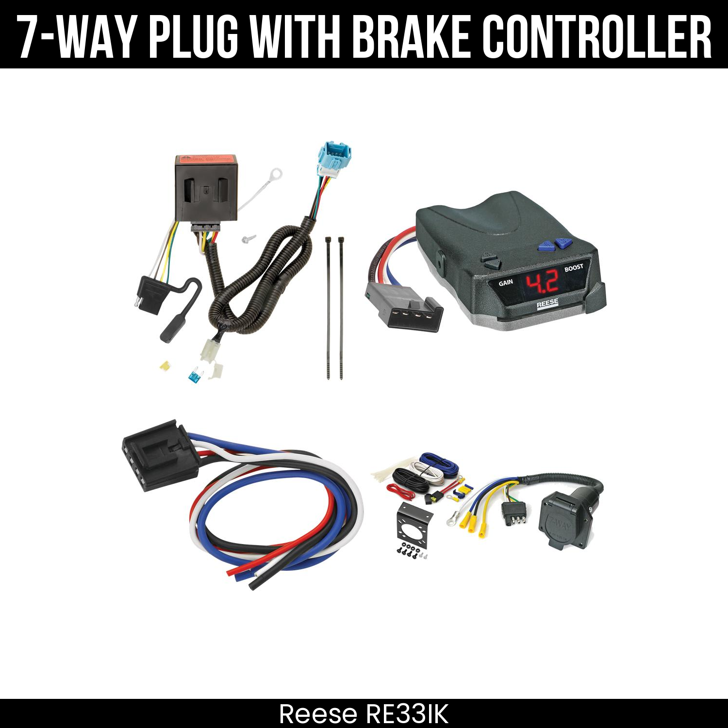 Trailer Wiring 7-Way Economy Plug w/ Bracket , Reese Brake EVN Control