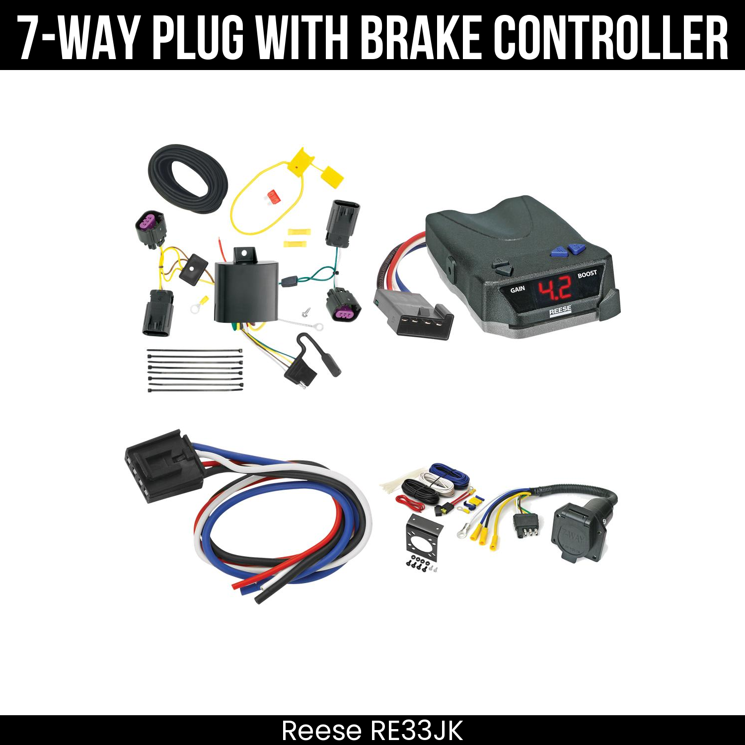 Trailer Wiring 7-Way Economy Plug w/ Bracket , Reese Brake EVN Control
