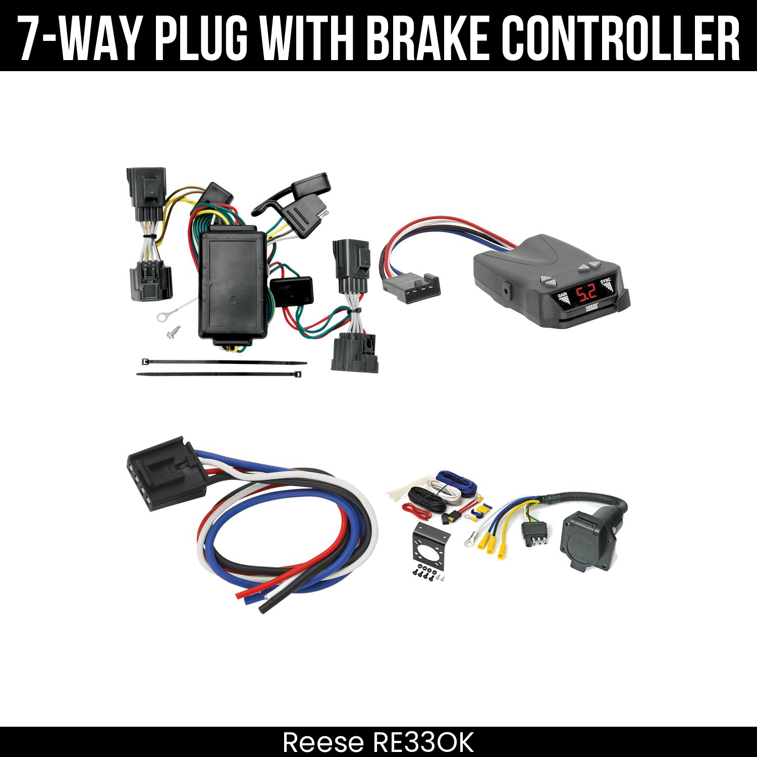 Trailer Wiring 7-Way Economy Plug w/ Bracket , Reese Brakeman IV Brake Control