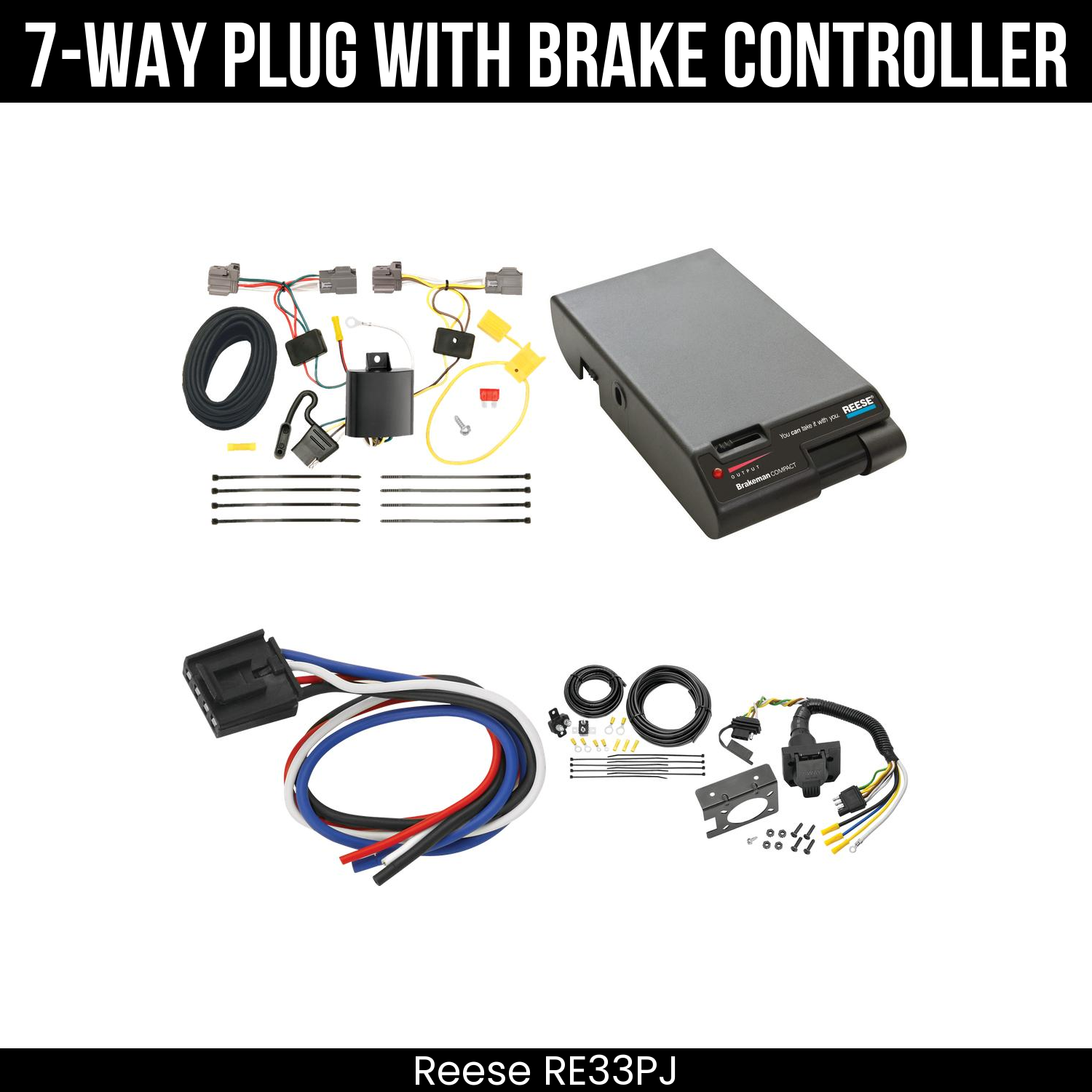 Trailer Wiring 7-Way Plug w/ Bracket , Reese Brakeman Brake Control
