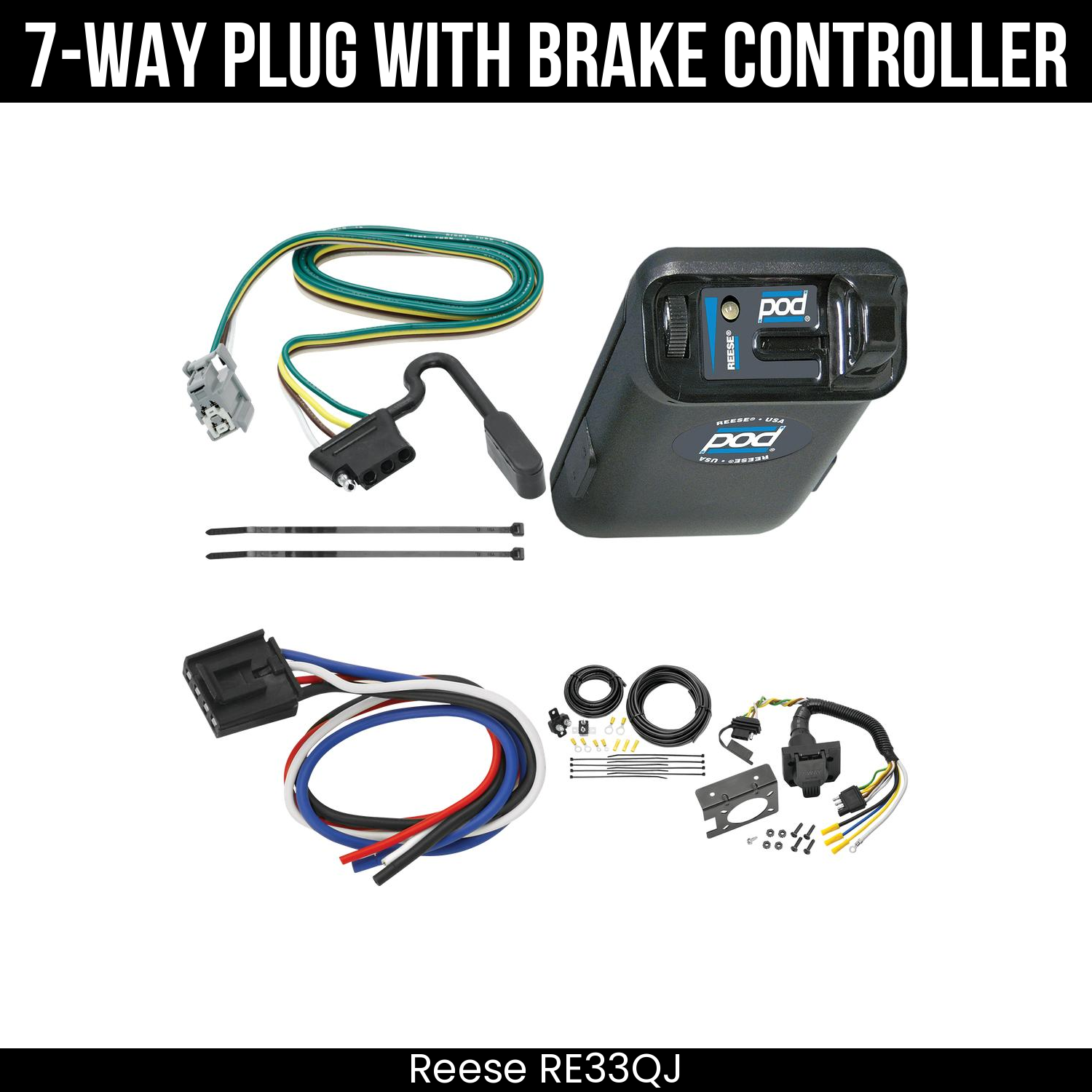 Trailer Wiring 7-Way Plug w/ Bracket , Reese POD Brake Control