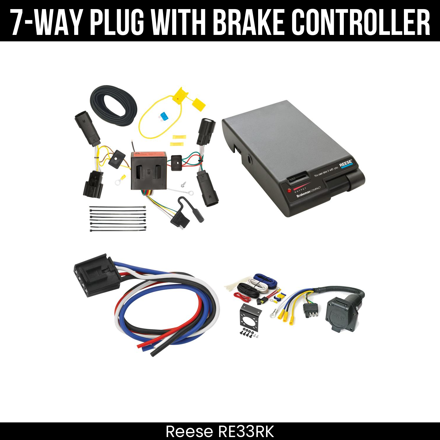 Trailer Wiring 7-Way Economy Plug w/ Bracket , Reese Brakeman Brake Control