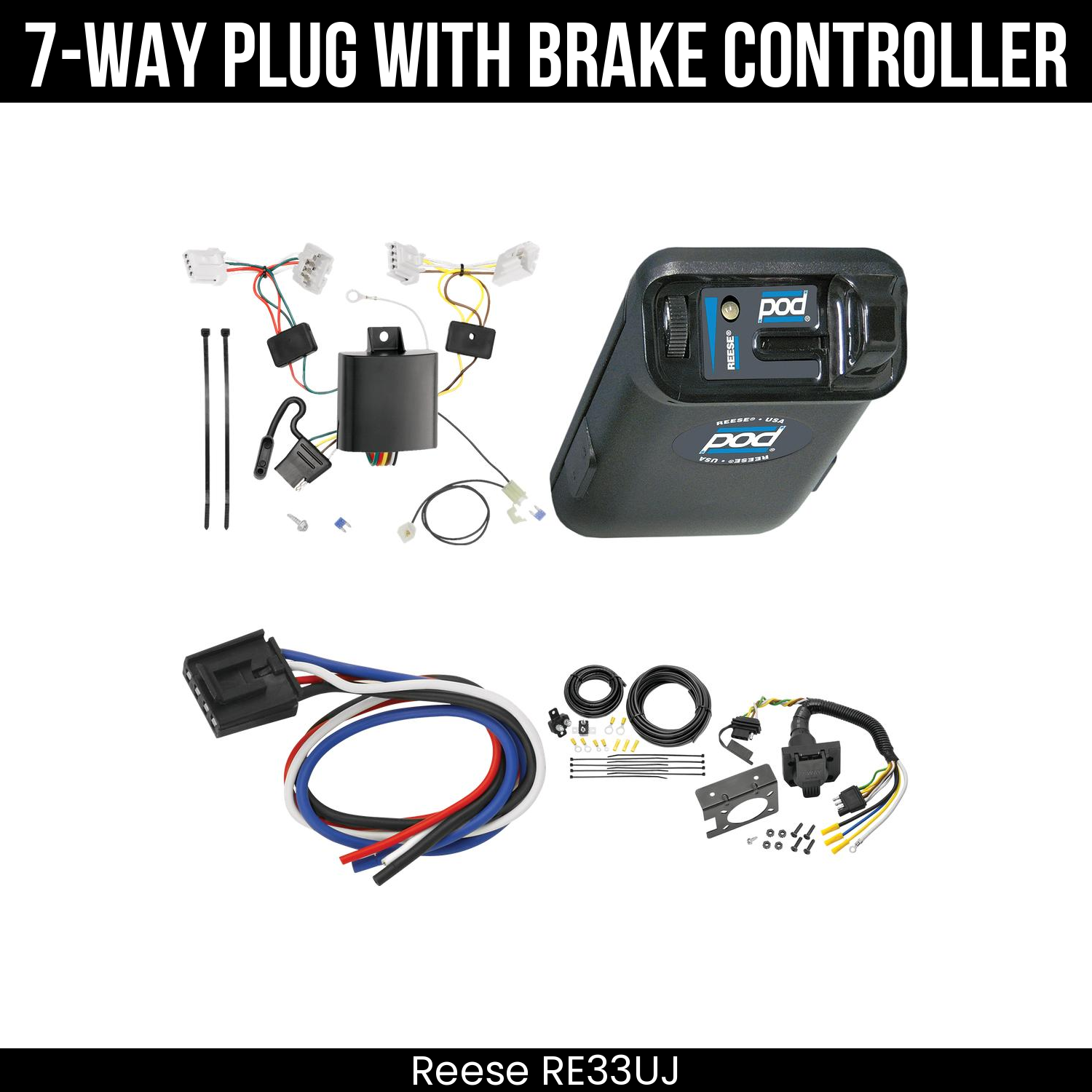 Trailer Wiring 7-Way Plug w/ Bracket , Reese POD Brake Control