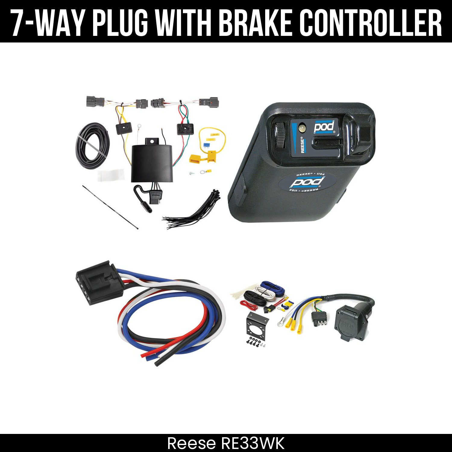 Trailer Wiring 7-Way Economy Plug w/ Bracket , Reese POD Brake Control