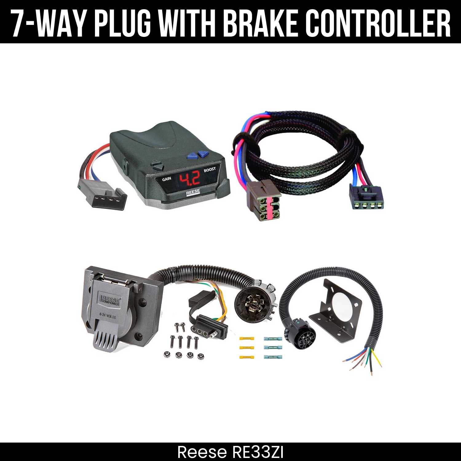 Trailer Wiring 7-Way Plug w/ Bracket , Reese Brake EVN Control