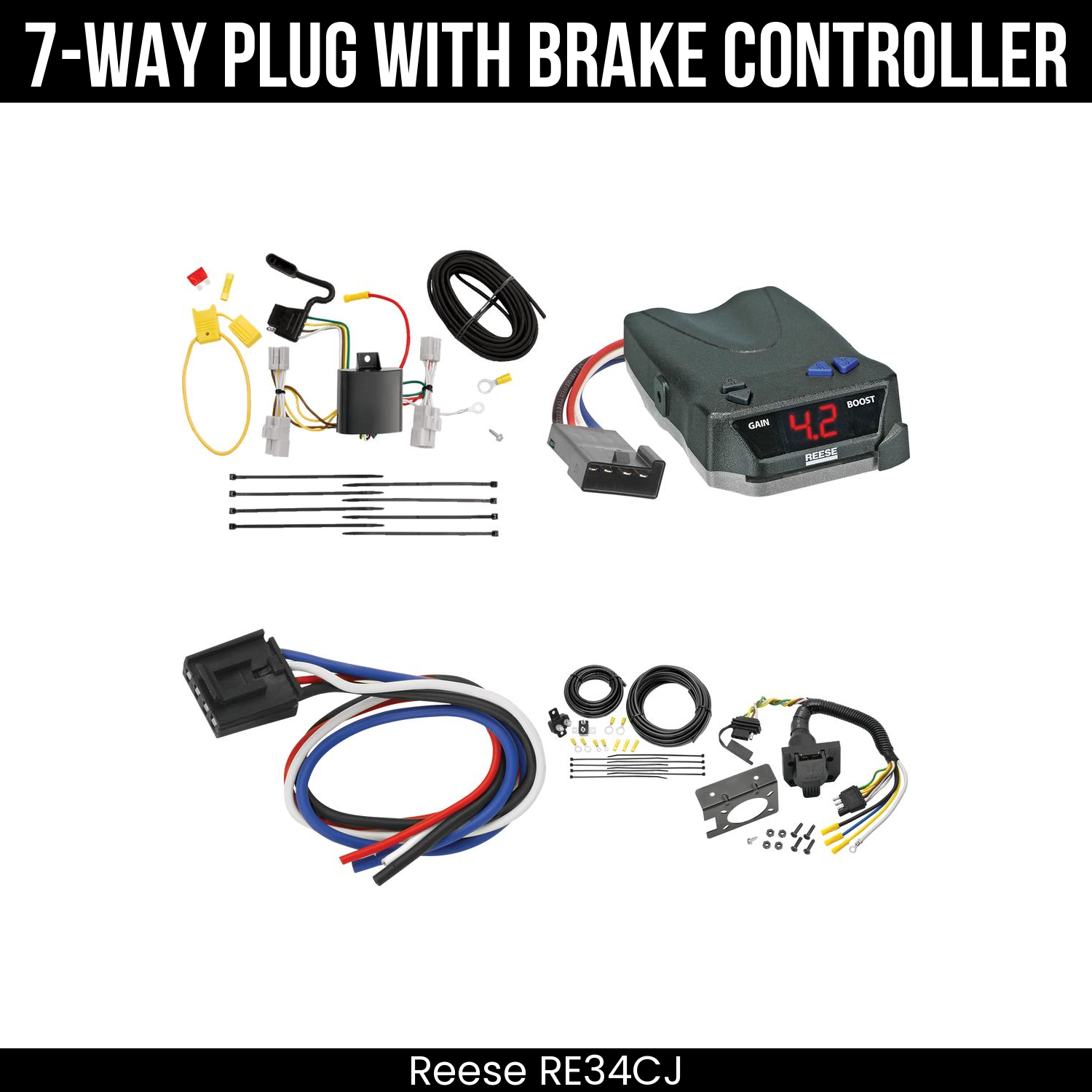 Trailer Wiring 7-Way Plug w/ Bracket , Reese Brake EVN Control