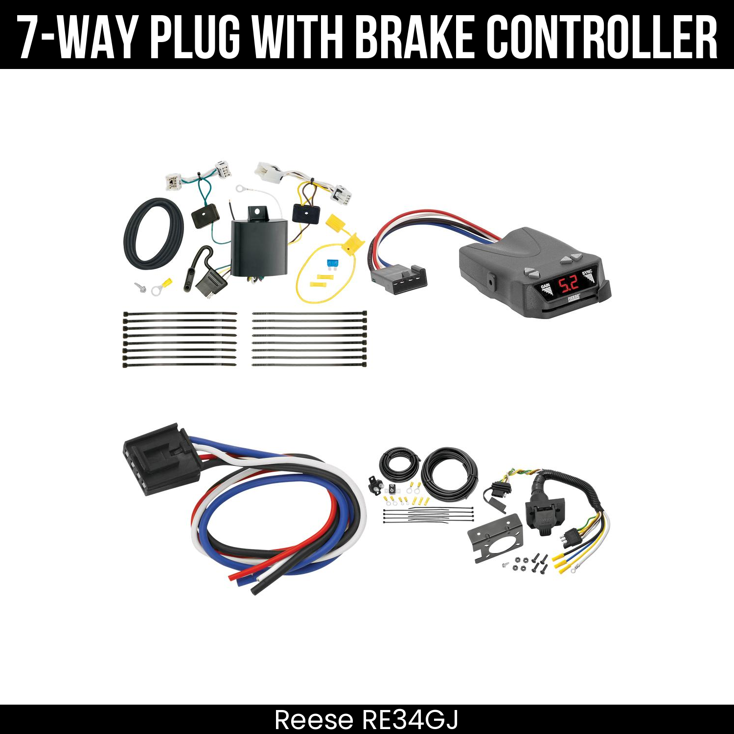 Trailer Wiring 7-Way Plug w/ Bracket , Reese Brakeman IV Brake Control
