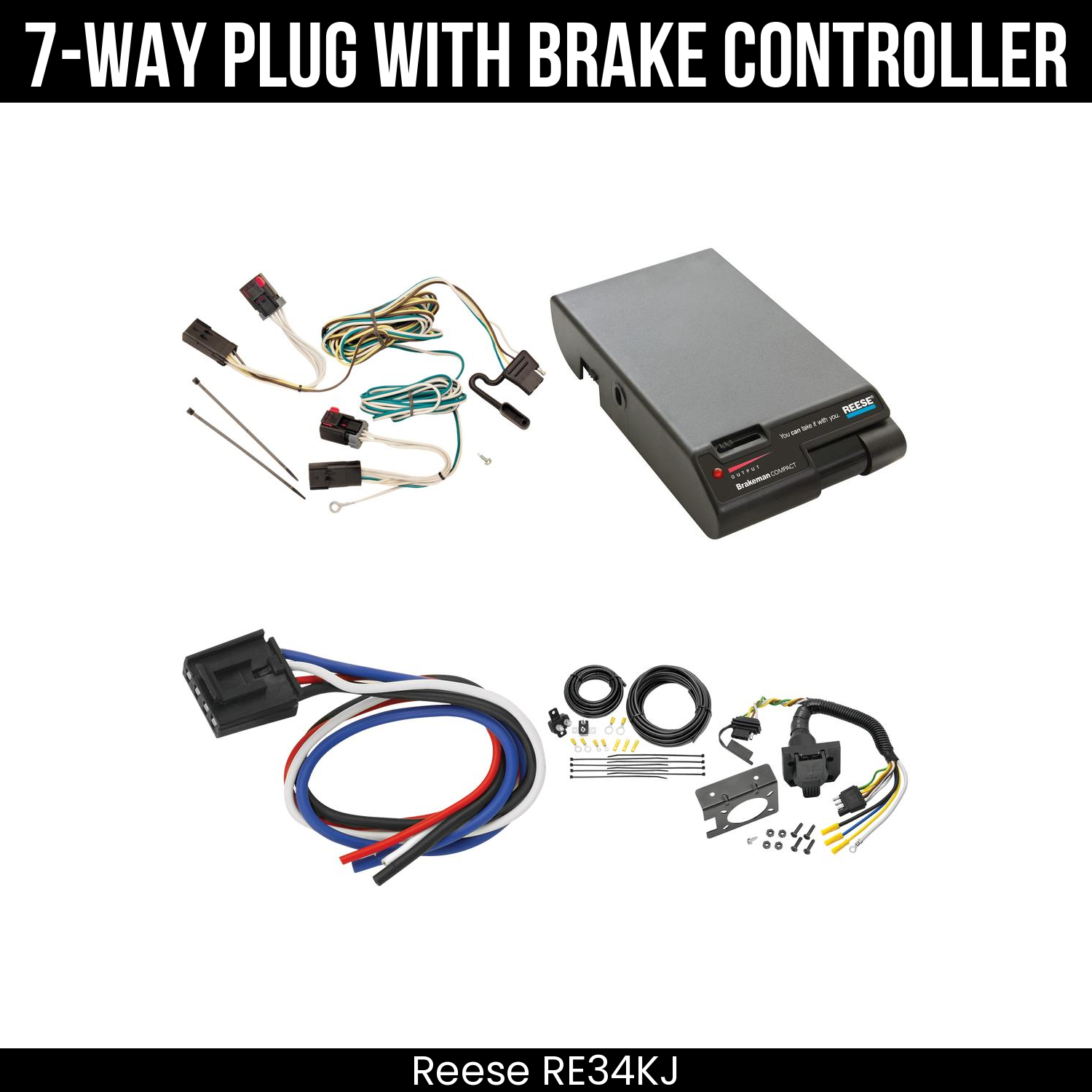 Trailer Wiring 7-Way Plug w/ Bracket , Reese Brakeman Brake Control