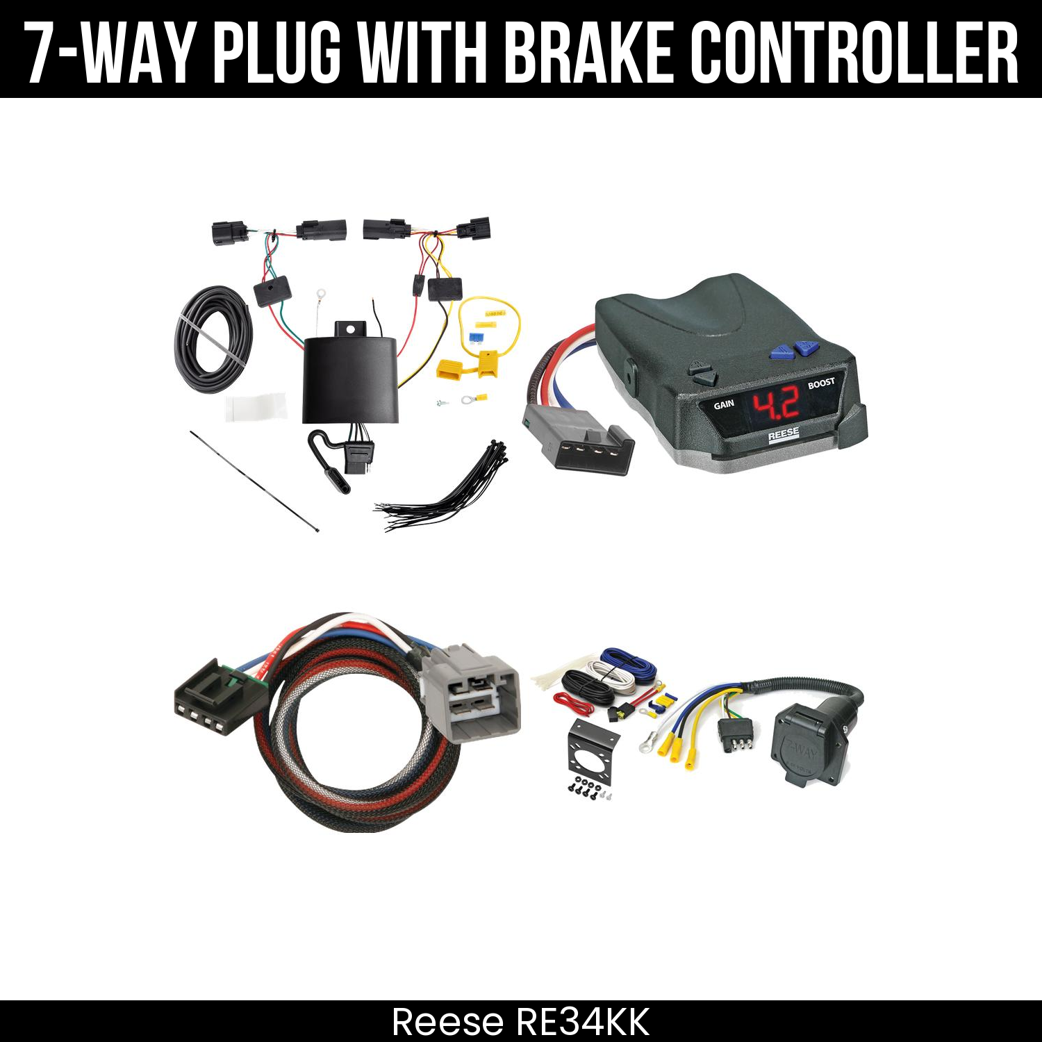 Trailer Wiring 7-Way Economy Plug w/ Bracket , Reese Brake EVN Control