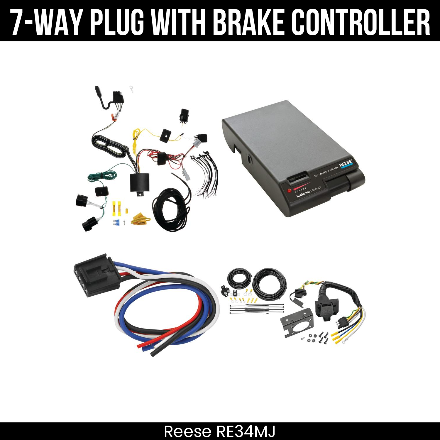 Trailer Wiring 7-Way Plug w/ Bracket , Reese Brakeman Brake Control