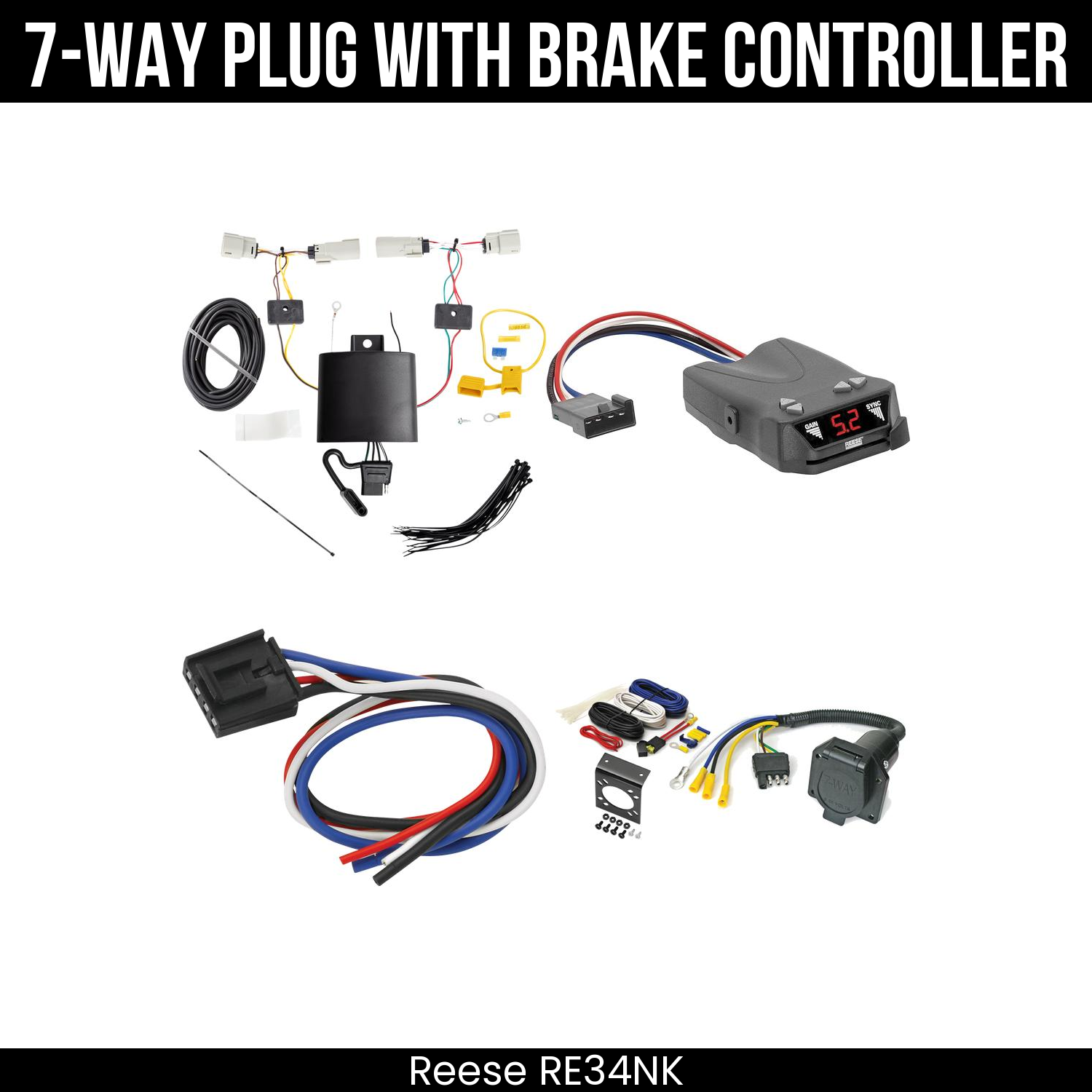 Trailer Wiring 7-Way Economy Plug w/ Bracket , Reese Brakeman IV Brake Control