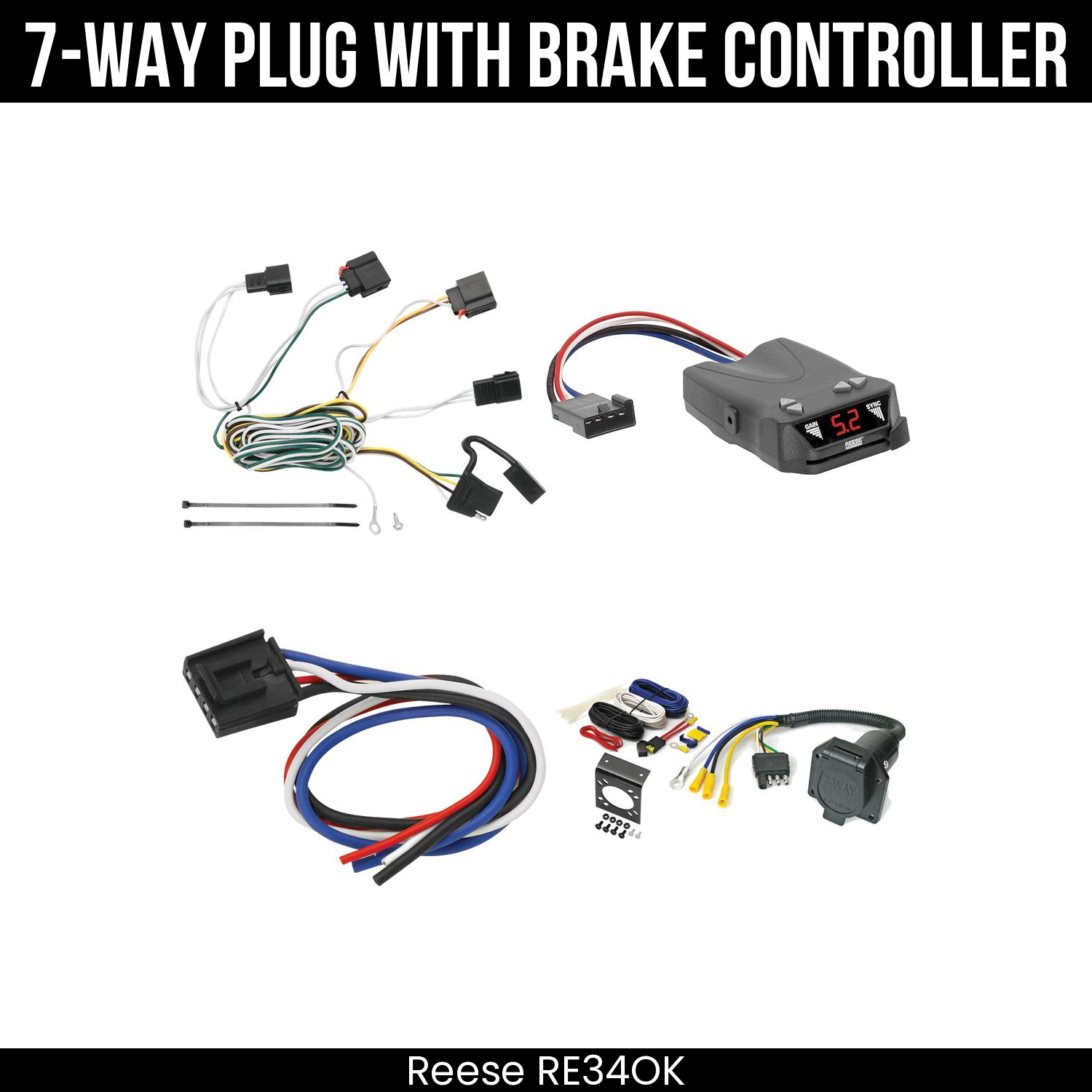 Trailer Wiring 7-Way Economy Plug w/ Bracket , Reese Brakeman IV Brake Control