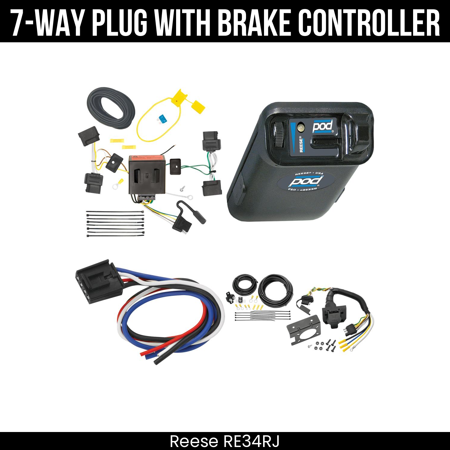 Trailer Wiring 7-Way Plug w/ Bracket , Reese POD Brake Control