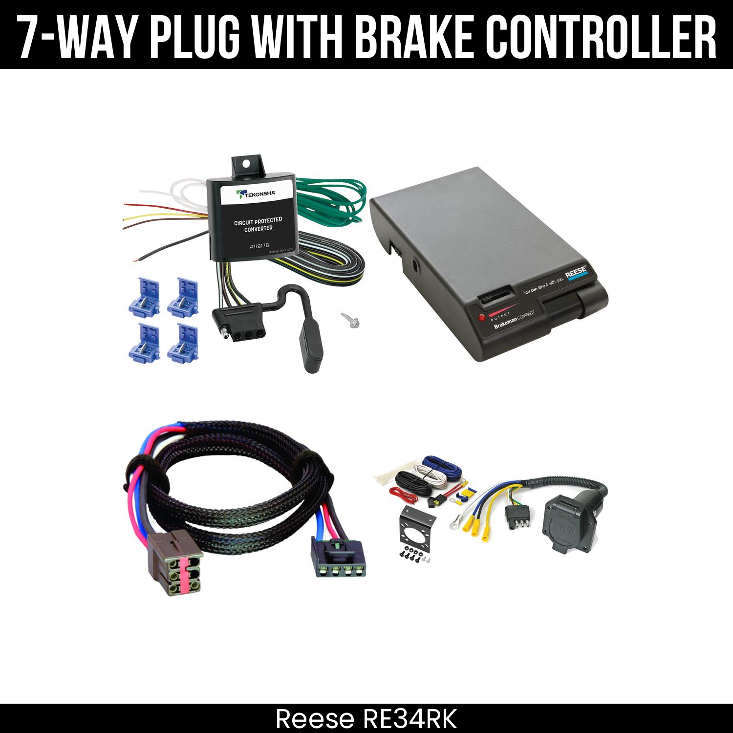 Trailer Wiring 7-Way Economy Plug w/ Bracket , Reese Brakeman Brake Control