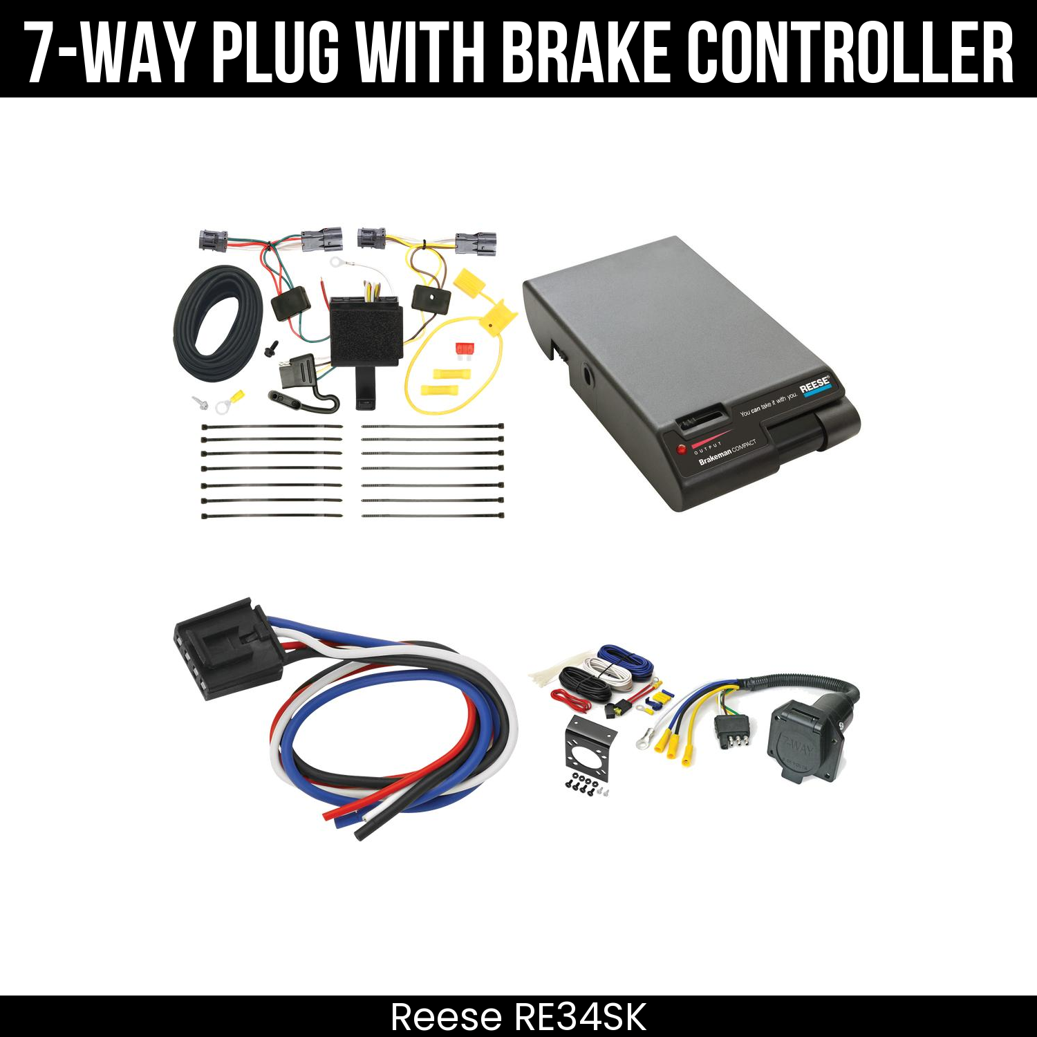 Trailer Wiring 7-Way Economy Plug w/ Bracket , Reese Brakeman Brake Control