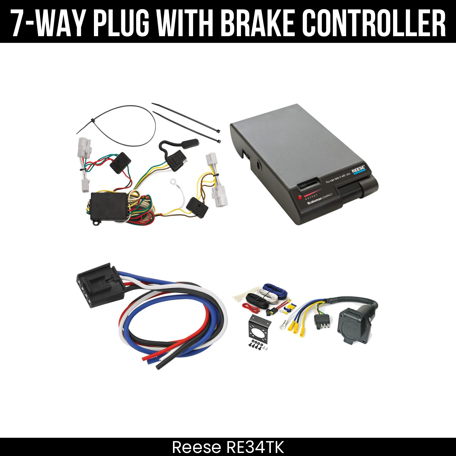 Trailer Wiring 7-Way Economy Plug w/ Bracket , Reese Brakeman Brake Control