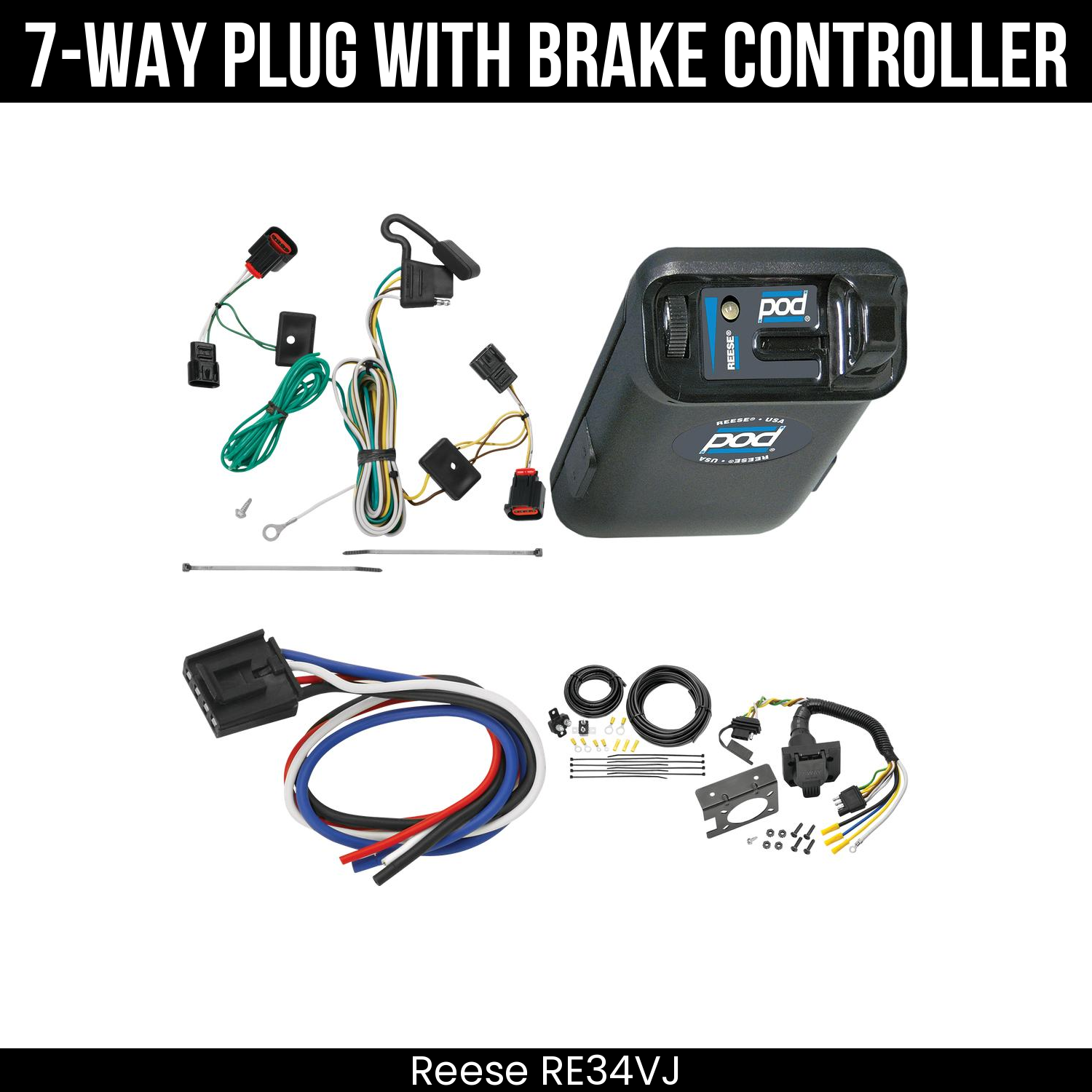 Trailer Wiring 7-Way Plug w/ Bracket , Reese POD Brake Control