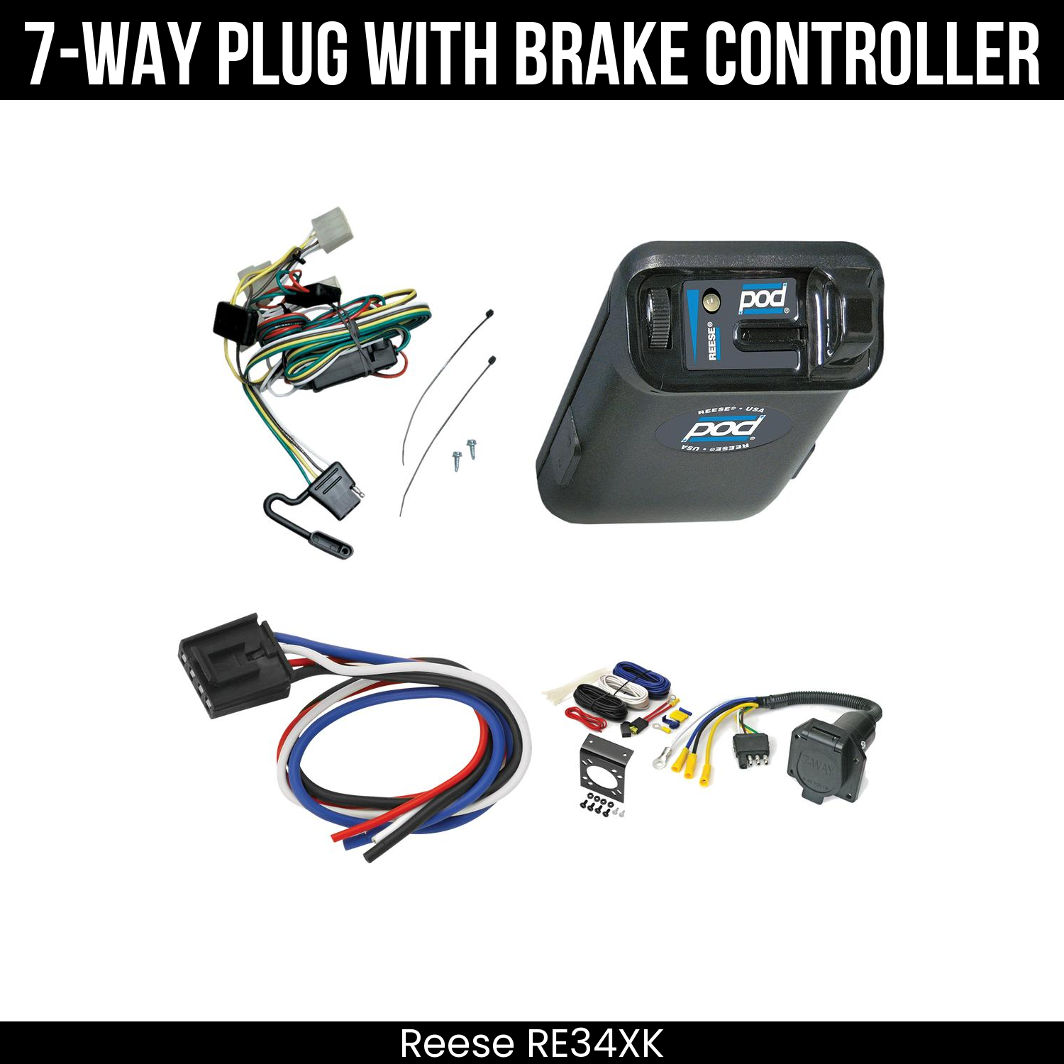 Trailer Wiring 7-Way Economy Plug w/ Bracket , Reese POD Brake Control