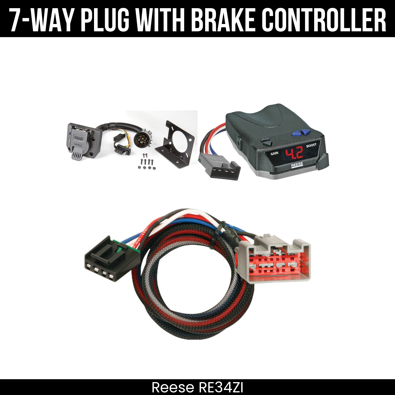 Trailer Wiring 7-Way Plug w/ Bracket , Reese Brake EVN Control
