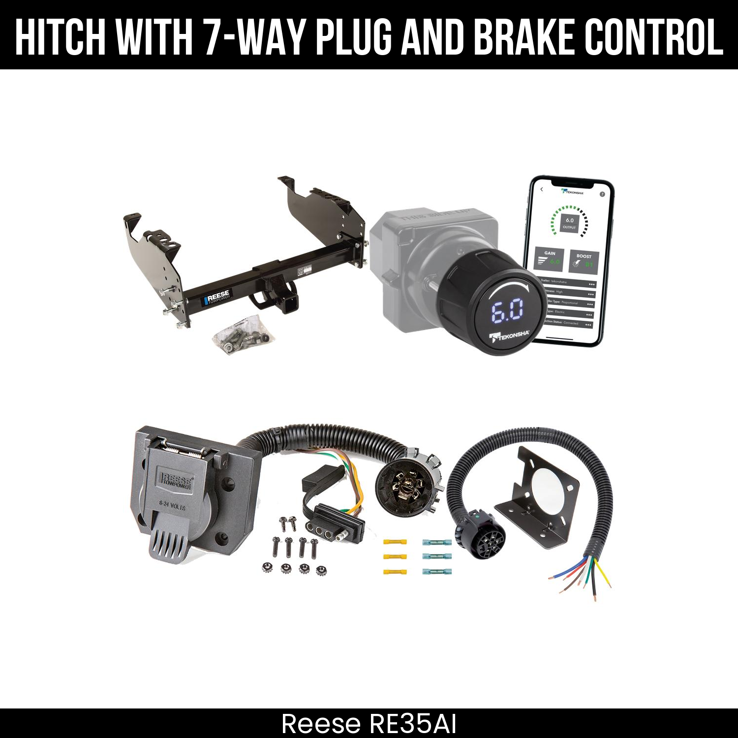 Reese RE35AI Hitch With 7 Way Plug And Brake Control Bundle Featureimg