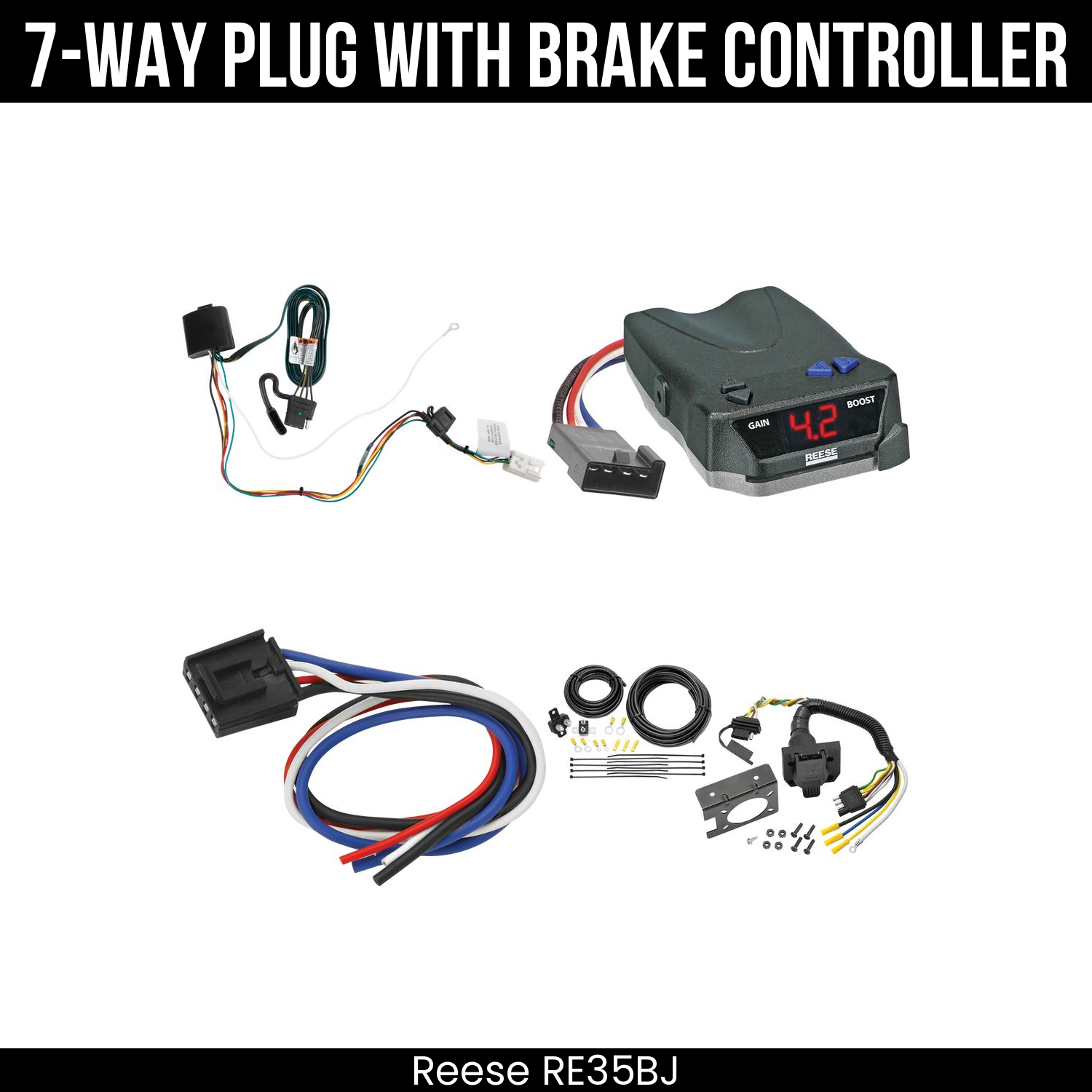 Trailer Wiring 7-Way Plug w/ Bracket , Reese Brake EVN Control