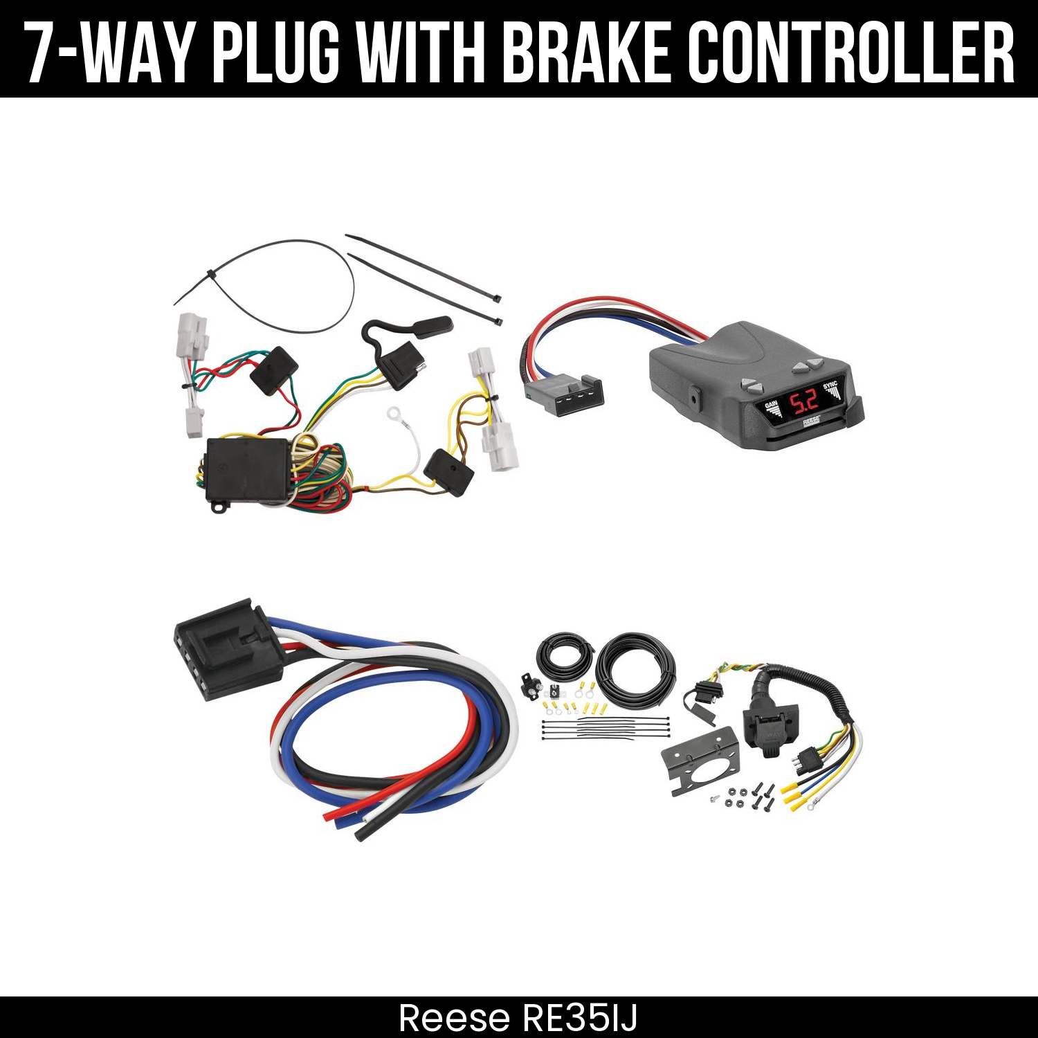 Trailer Wiring 7-Way Plug w/ Bracket , Reese Brakeman IV Brake Control