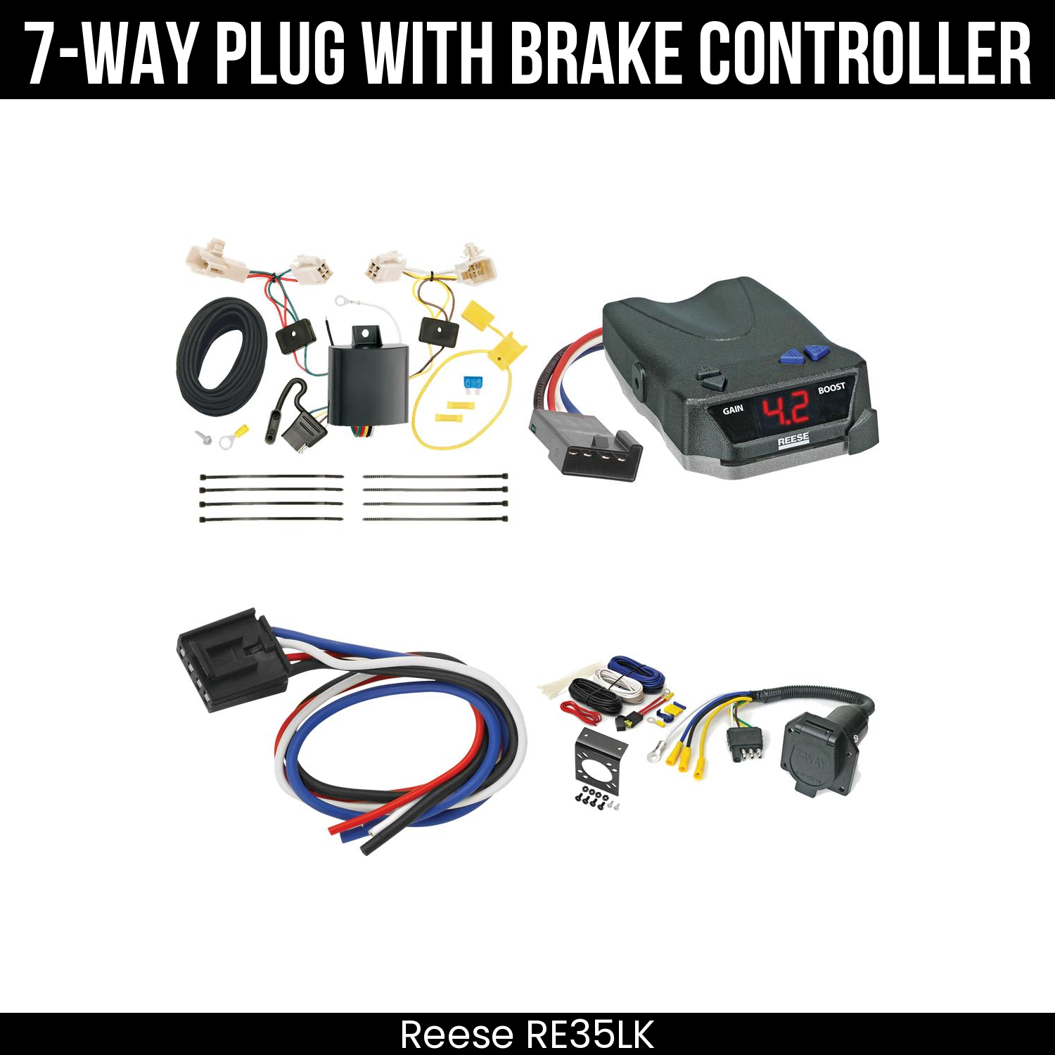 Trailer Wiring 7-Way Economy Plug w/ Bracket , Reese Brake EVN Control
