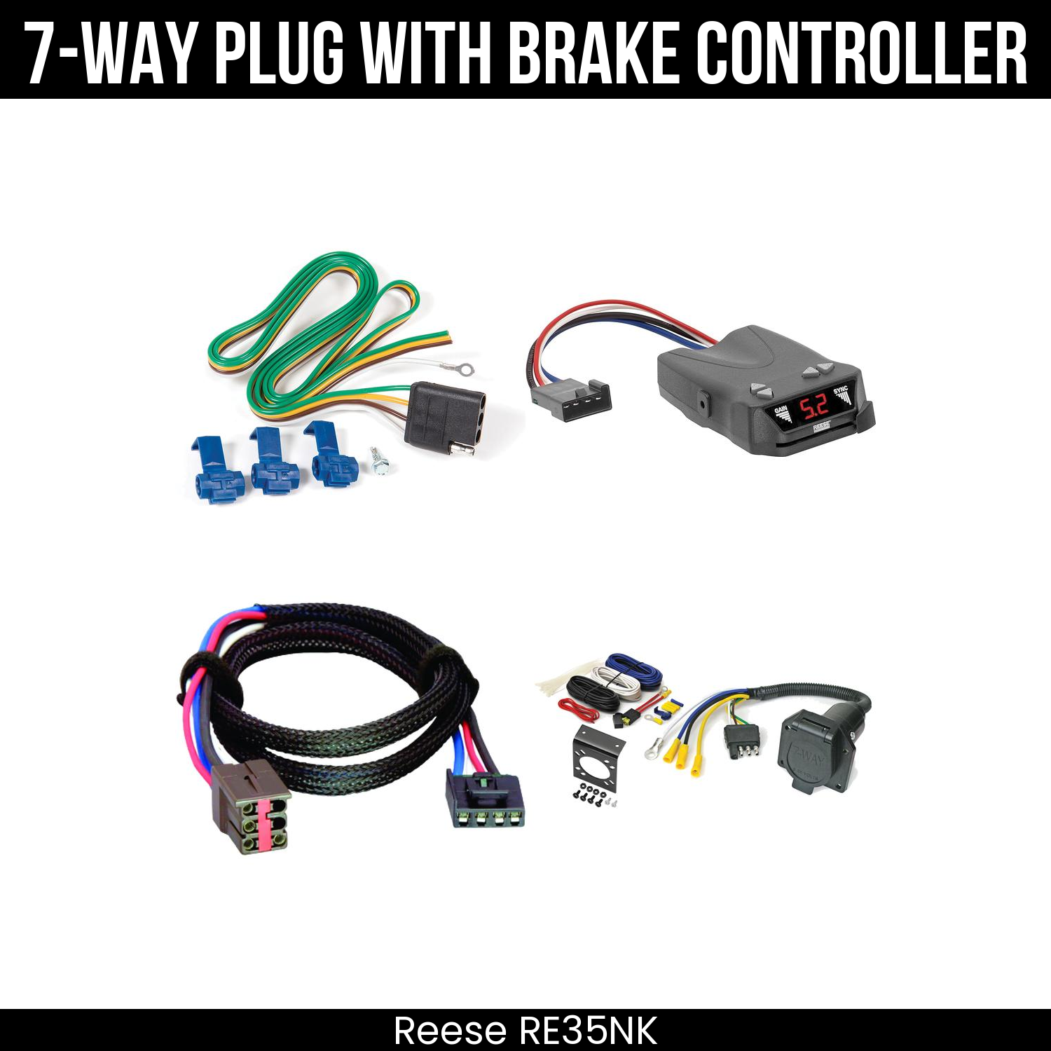Trailer Wiring 7-Way Economy Plug w/ Bracket , Reese Brakeman IV Brake Control