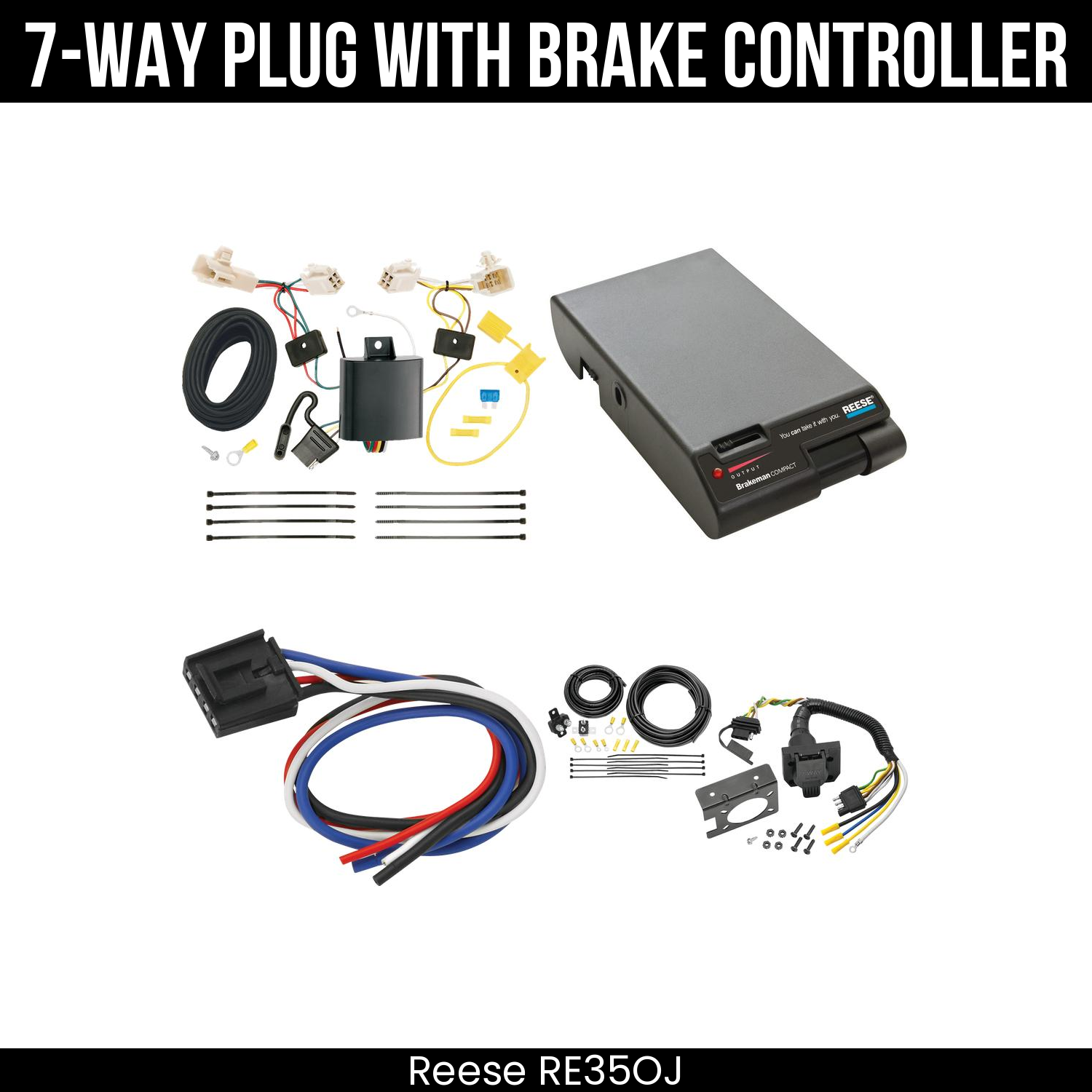 Trailer Wiring 7-Way Plug w/ Bracket , Reese Brakeman Brake Control