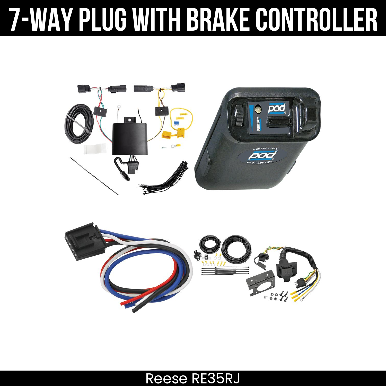 Trailer Wiring 7-Way Plug w/ Bracket , Reese POD Brake Control