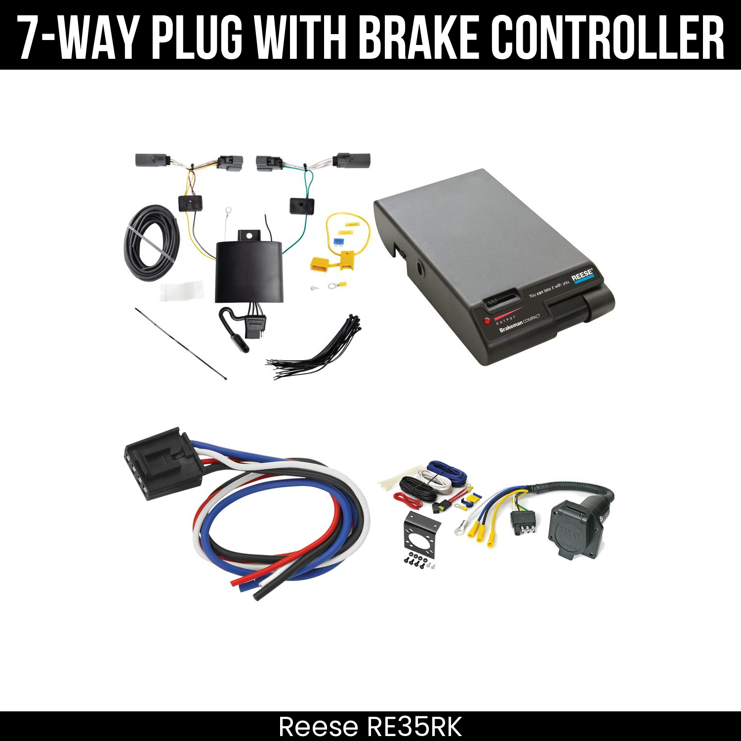 Trailer Wiring 7-Way Economy Plug w/ Bracket , Reese Brakeman Brake Control