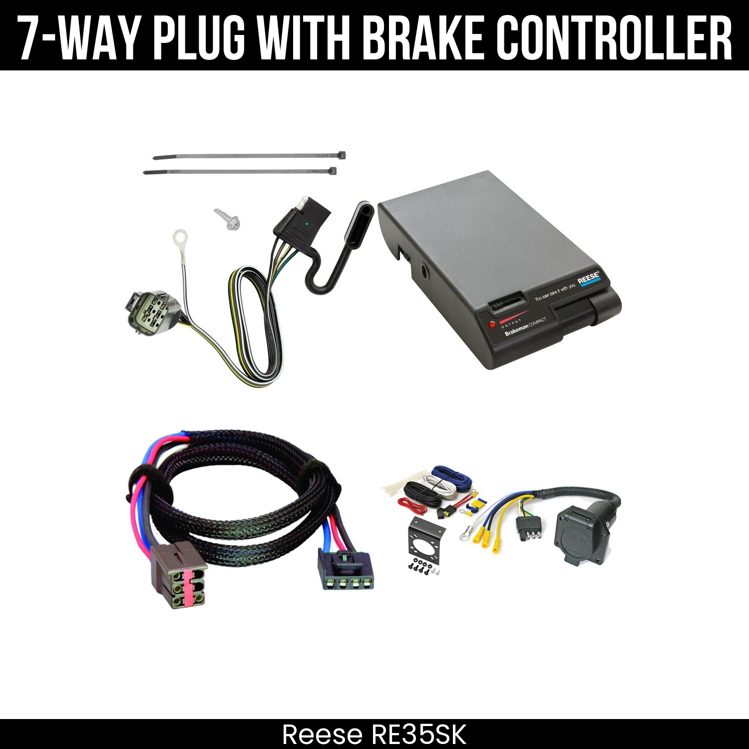 Trailer Wiring 7-Way Economy Plug w/ Bracket , Reese Brakeman Brake Control