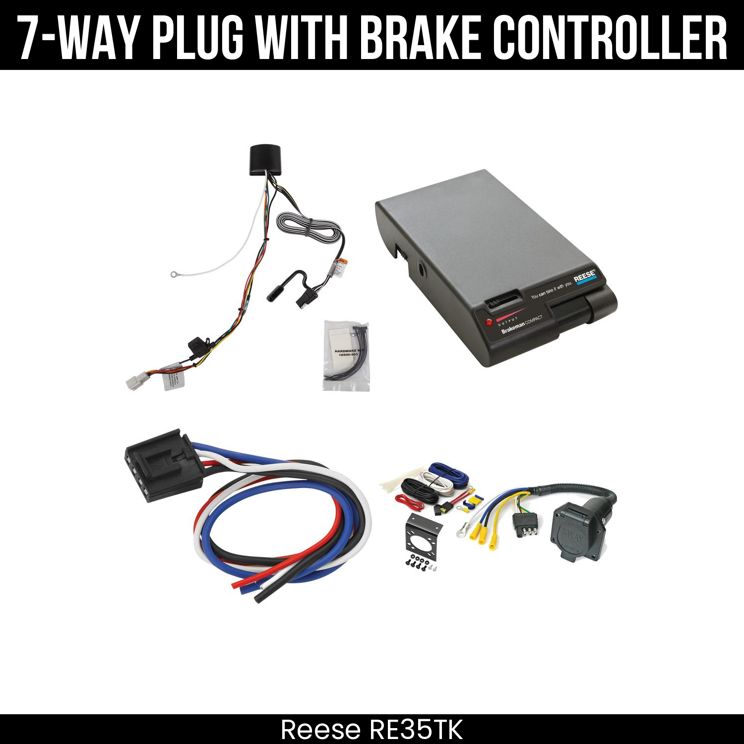 Trailer Wiring 7-Way Economy Plug w/ Bracket , Reese Brakeman Brake Control